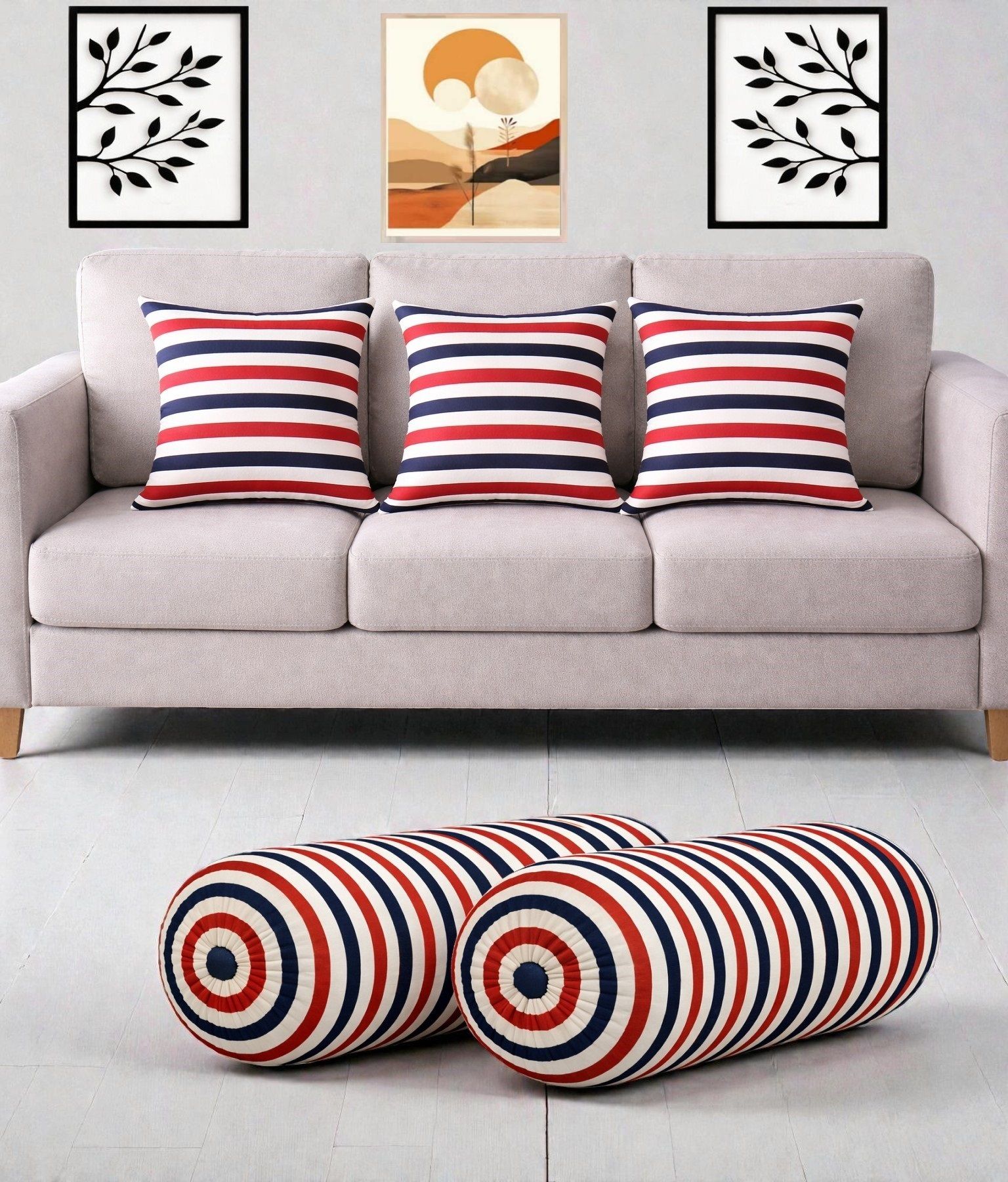changers Microfibre Bolster Pack of 5 Geometric Combo Set Of 3 Cushion And 2 Bolster-picture-44