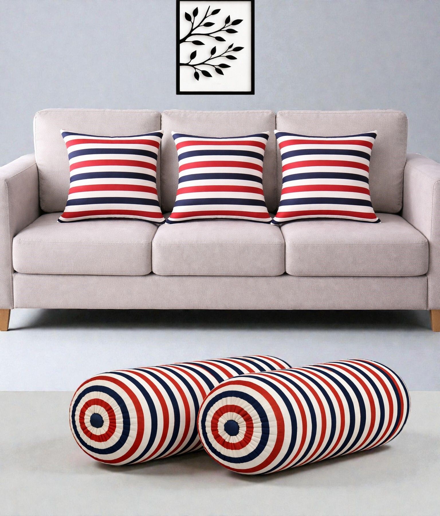 Microfibre Bolster Pack of 5 Stripes Combo Set Of 3 Cushion And 2 Bolster-image-43