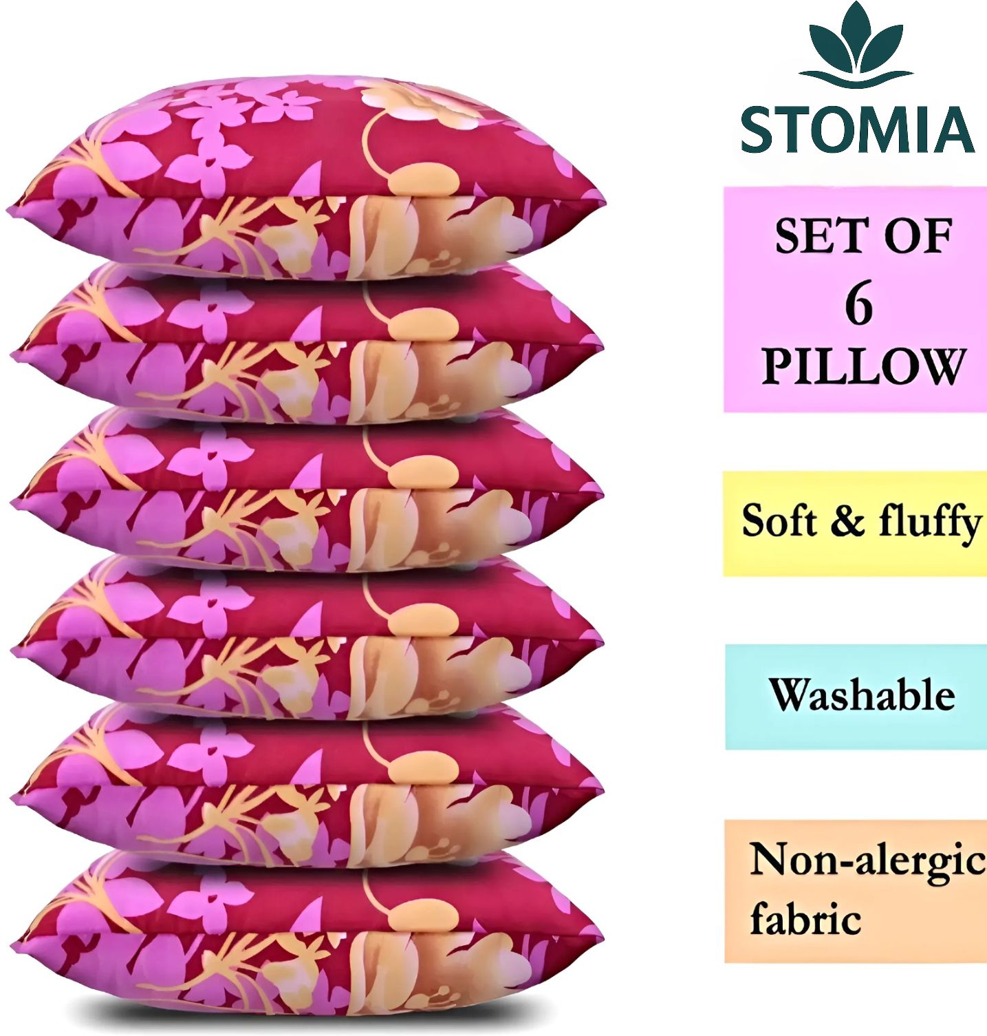 STOMIA Polyester Fibre Abstract Sleeping Pillow Pack of 6