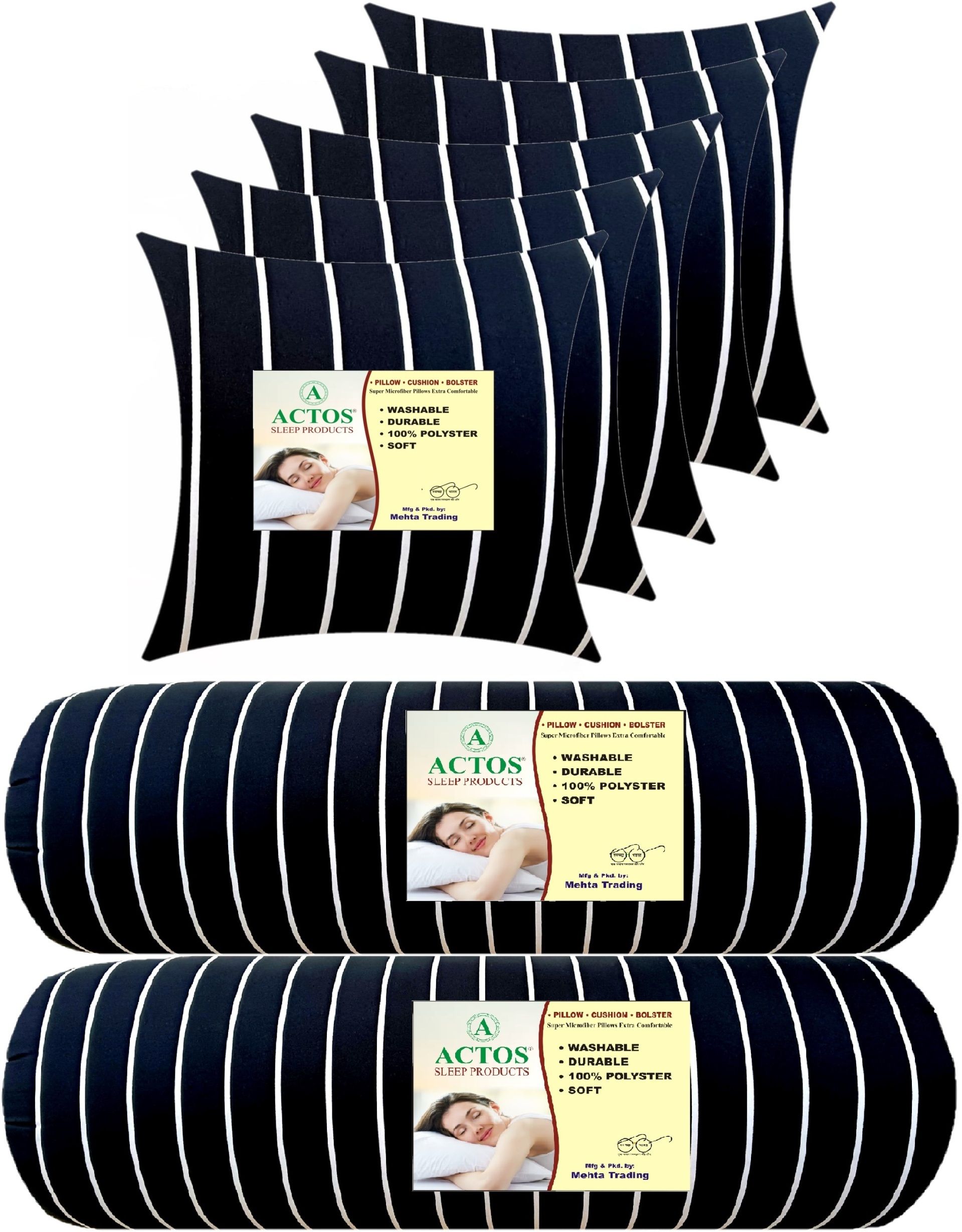 actos 5 Cushion And 2 Microfibre Stripes Bolster Pack of 7-picture-13