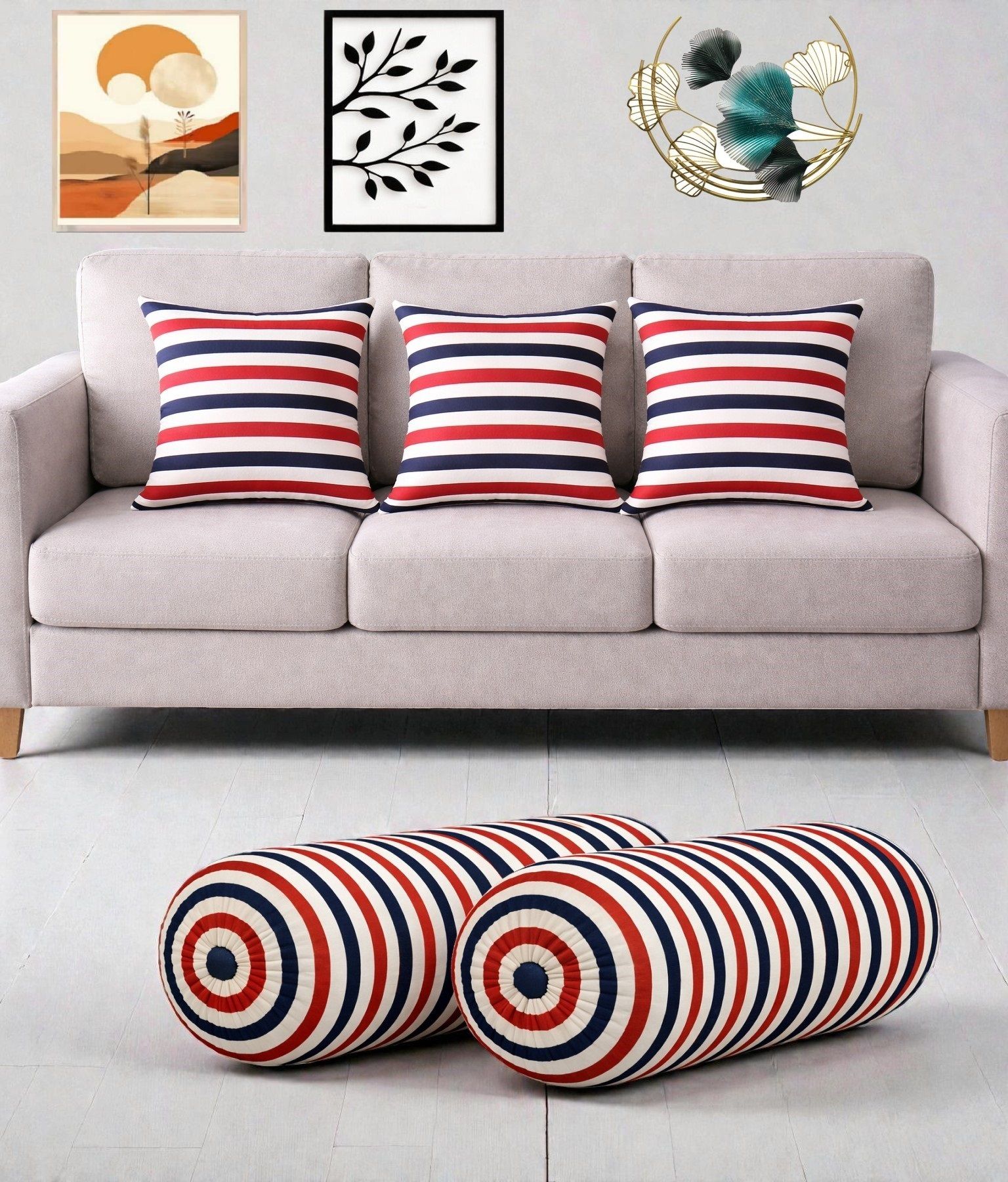 Microfibre Bolster Pack of 5 Geometric Combo Set Of 3 Cushion And 2 Bolster-image-33