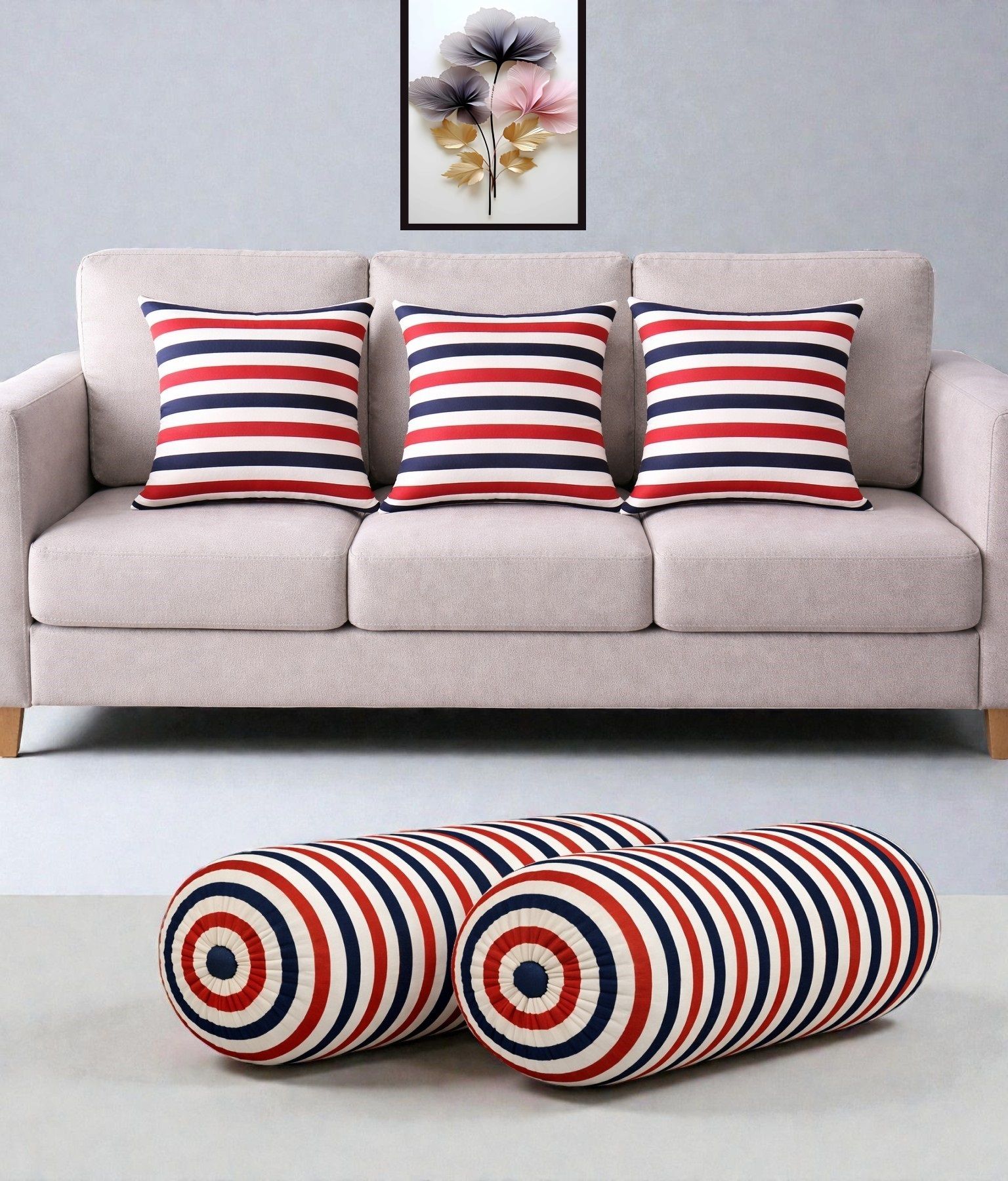 swikon star Microfibre Bolster Pack of 5 Geometric Combo Set Of 3 Cushion And 2 Bolster-picture-6