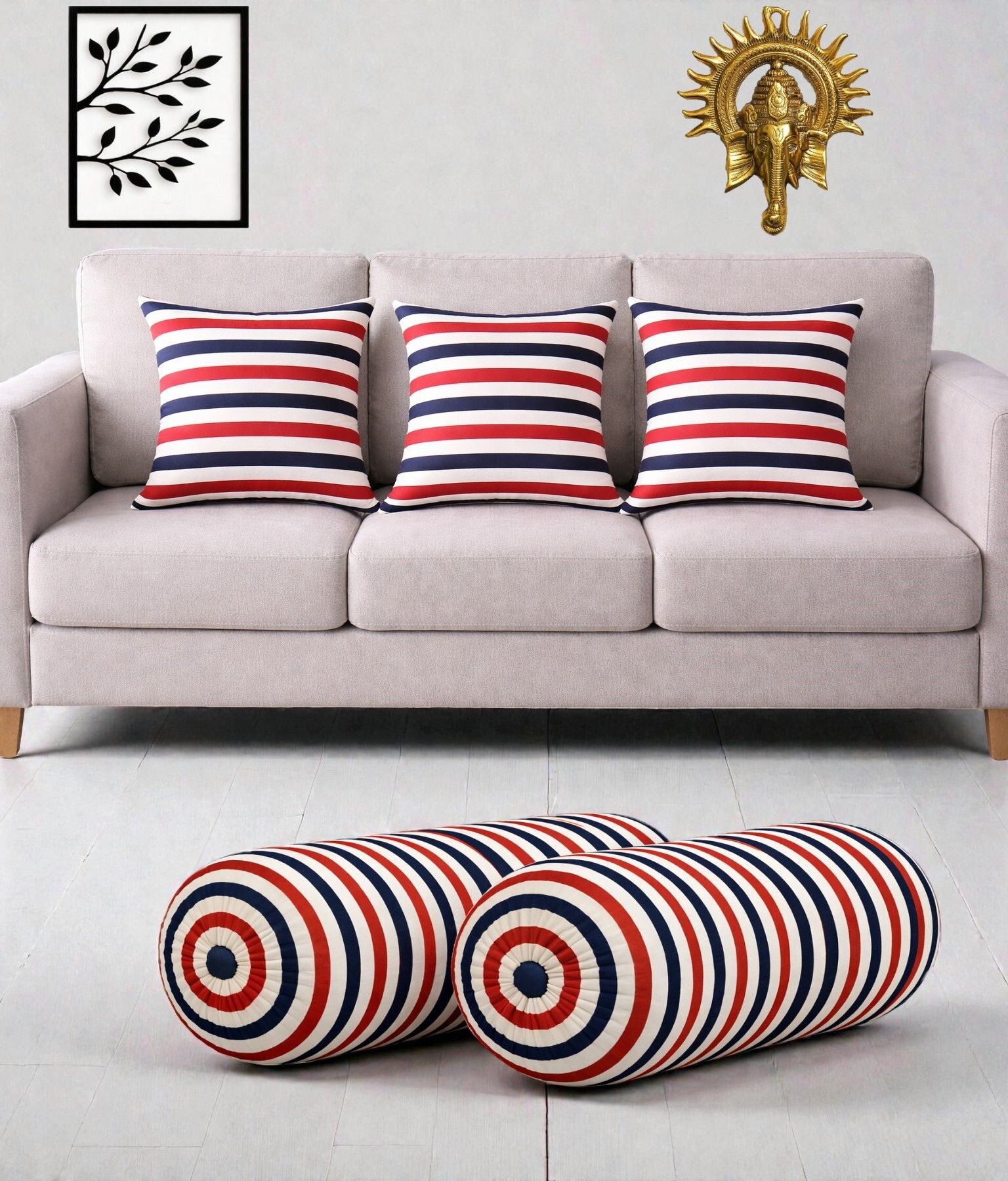 Microfibre Bolster Pack of 5 Geometric Combo Set Of 3 Cushion And 2 Bolster-image-36
