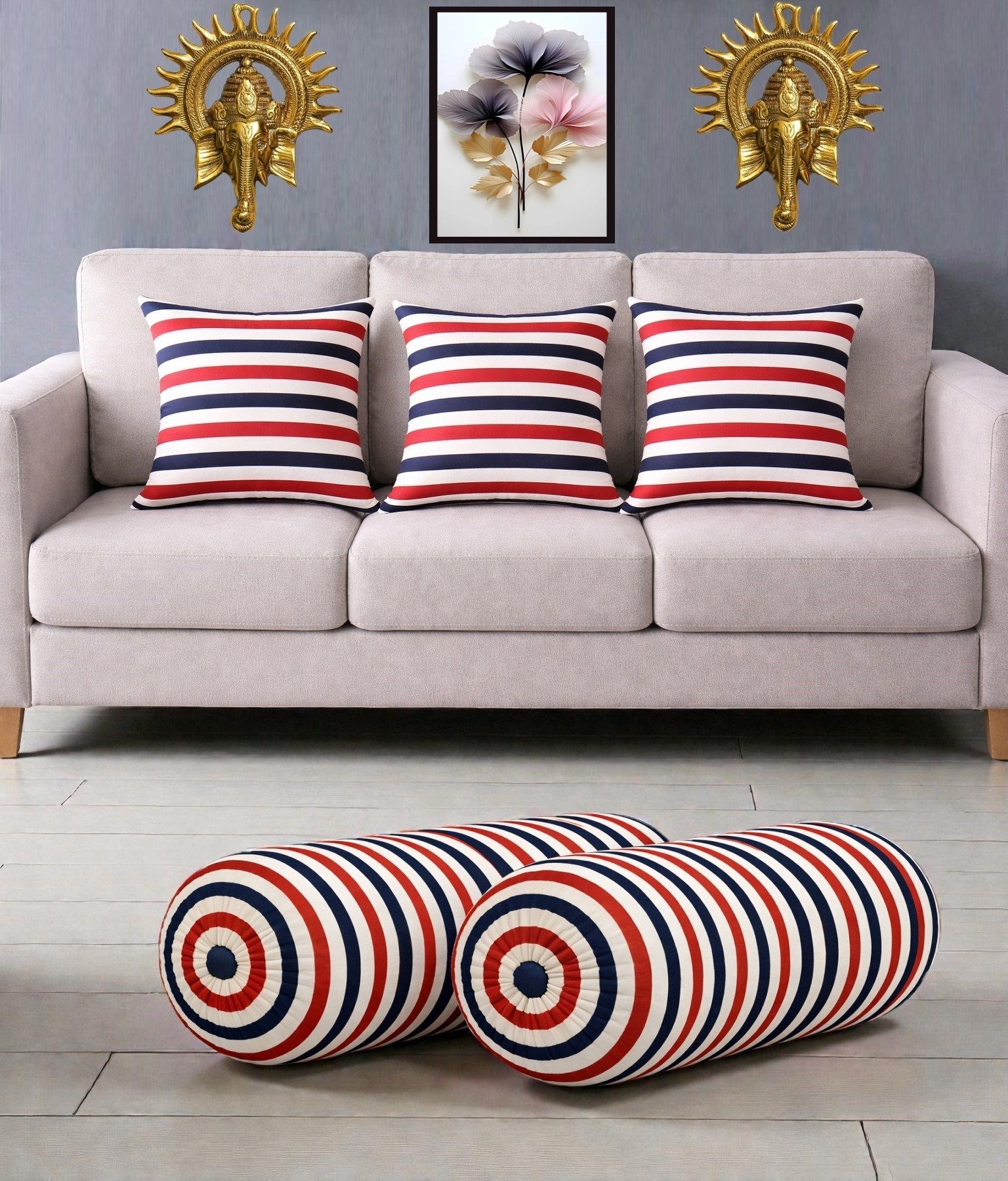 Microfibre Bolster Pack of 5 Geometric Combo Set Of 3 Cushion And 2 Bolster-image-45