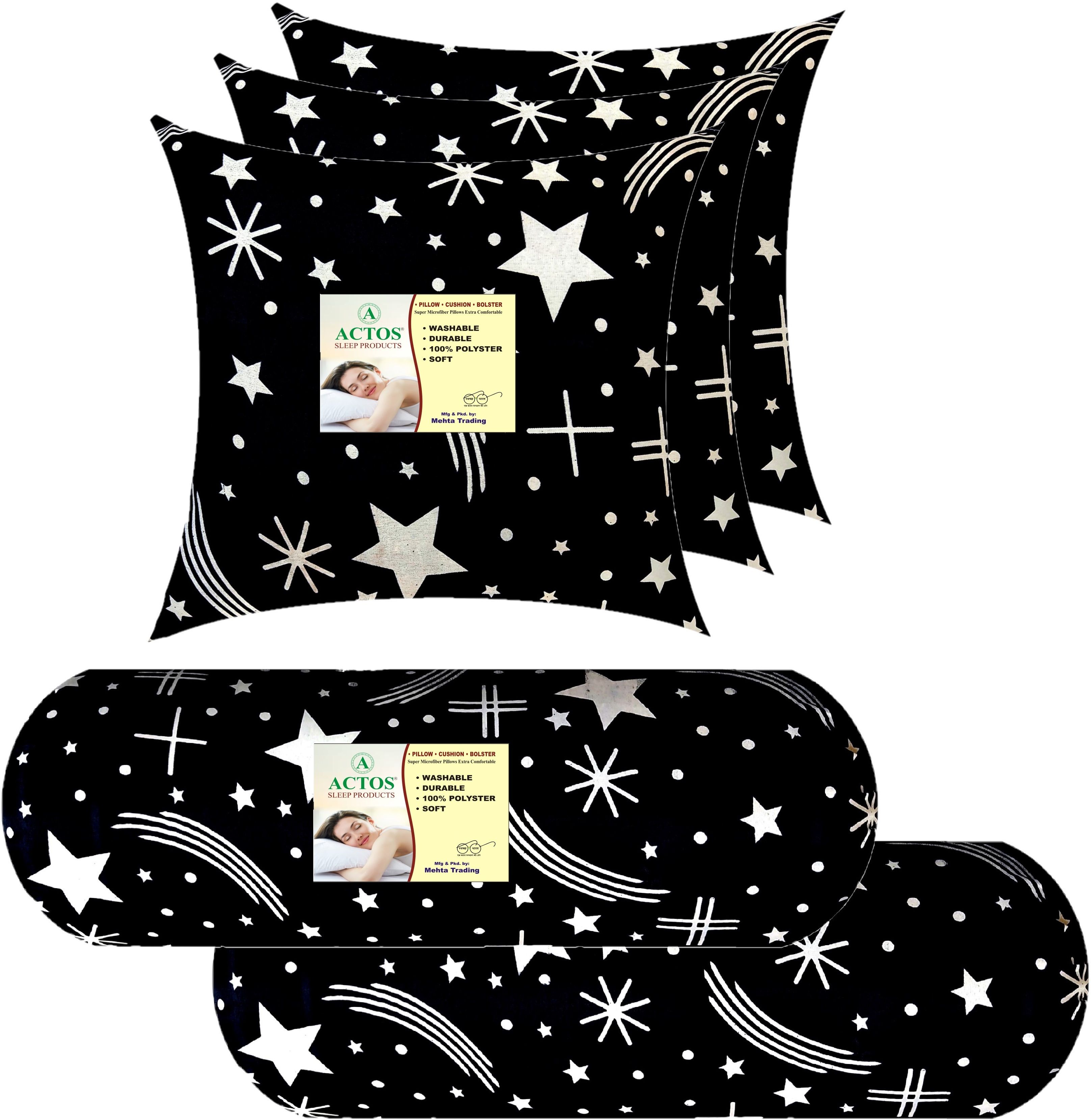 3 Cushion And 2 Microfibre Geometric Bolster Pack of 5-image-42
