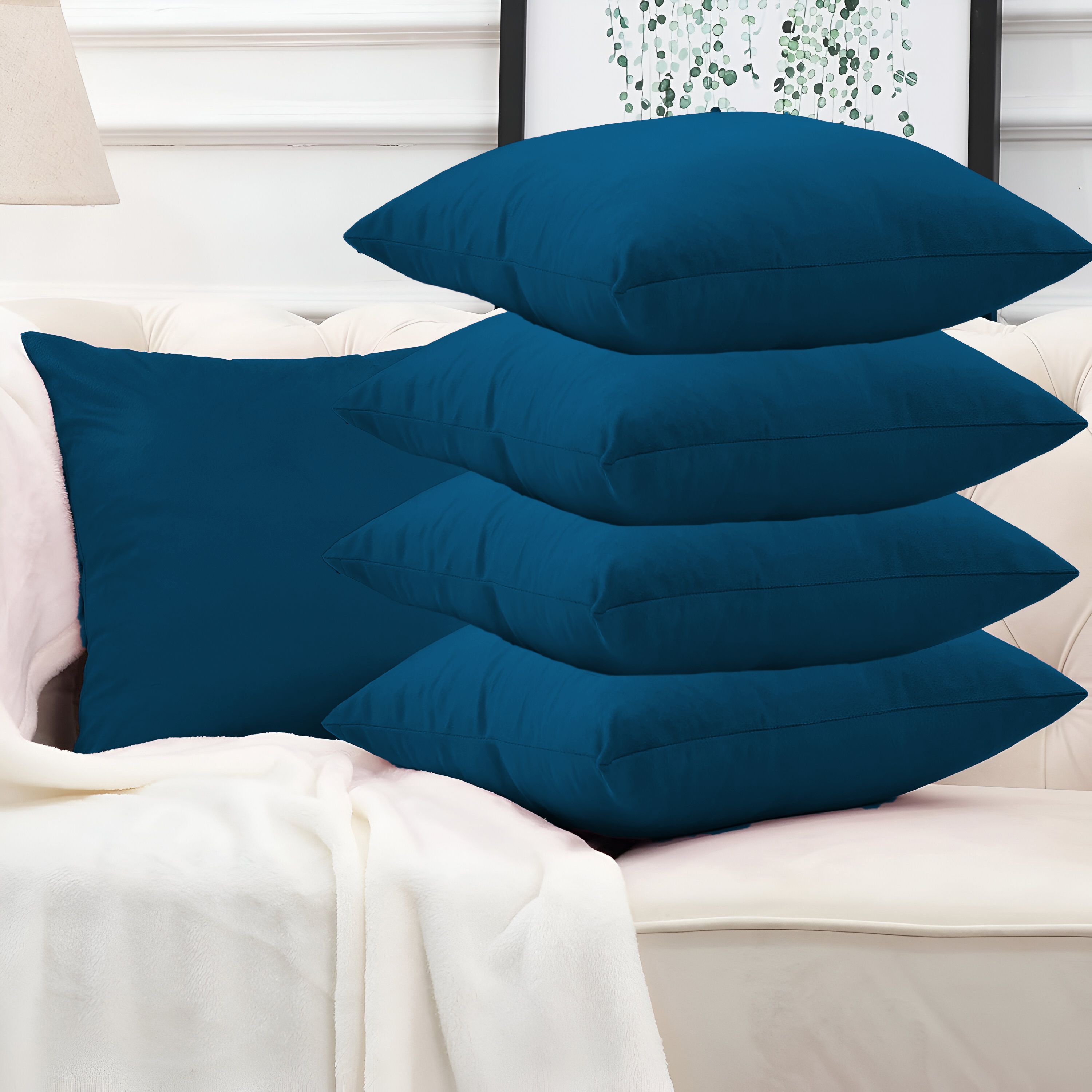 daddy cool Microfibre Cushion Pack of 5 Solid Velvet Sofa Cushion With Cushion Cover-picture-14