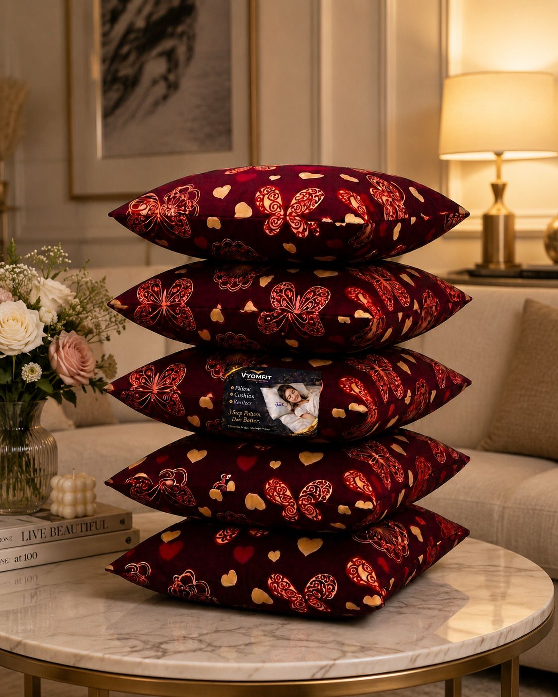 vyomfit Microfibre Cushion Pack of 5 Printed Premium Cushion Set | (16x16 inch)-picture-25