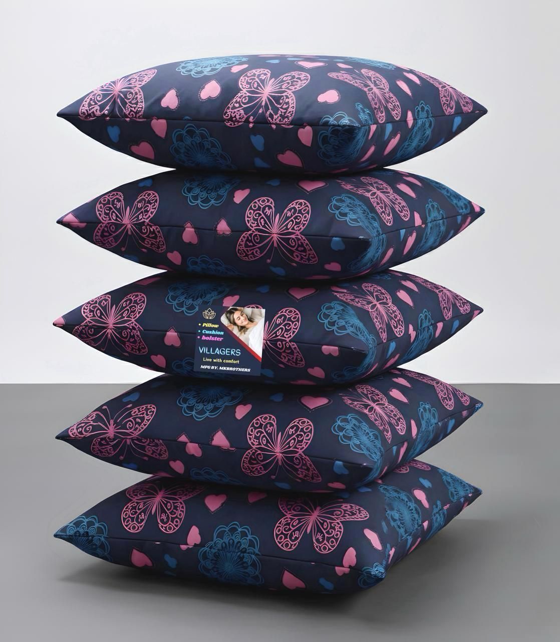 Microfibre Cushion Pack of 5 Geometric Premium Cushion Set | (16x16 inch)-image-22
