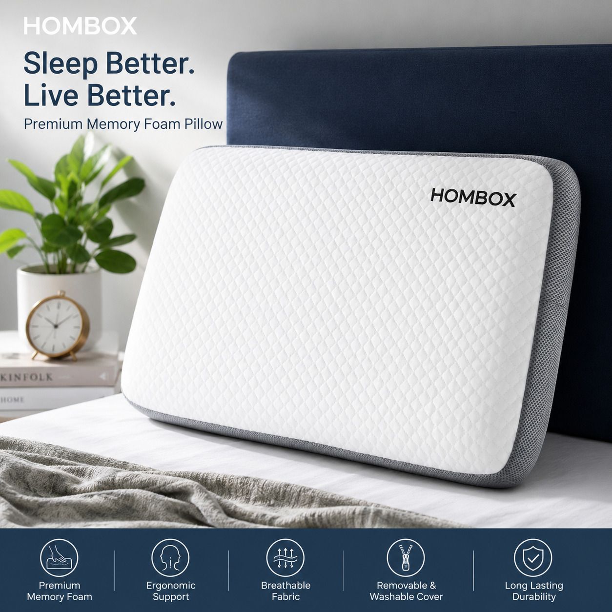 Memory Foam Sleeping Pillow Pack of 2 Solid Memory Foam Pillow Grey/White-image-29