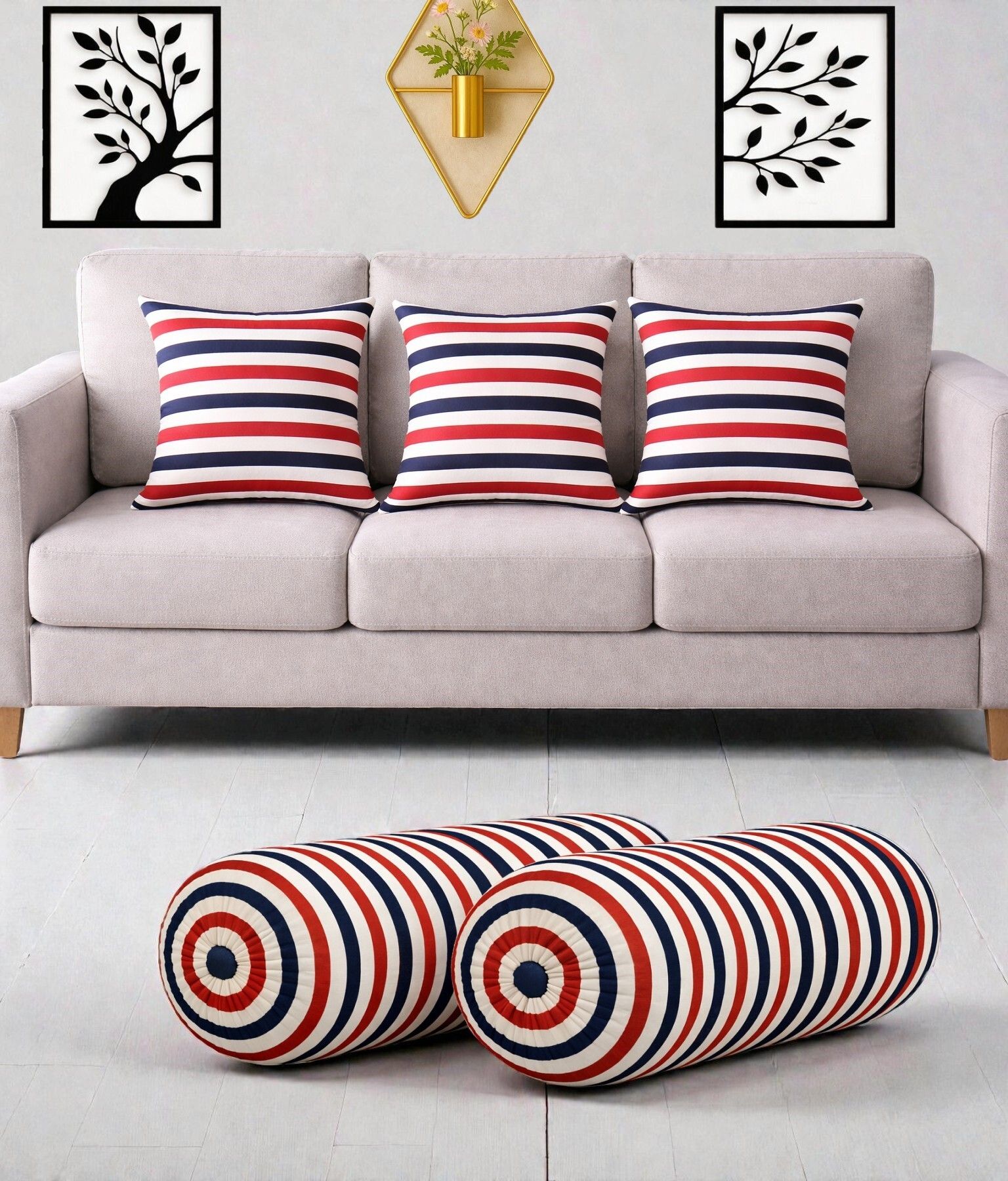 gkm Microfibre Bolster Pack of 5 Floral Combo Set Of 3 Cushion And 2 Bolster-picture-28