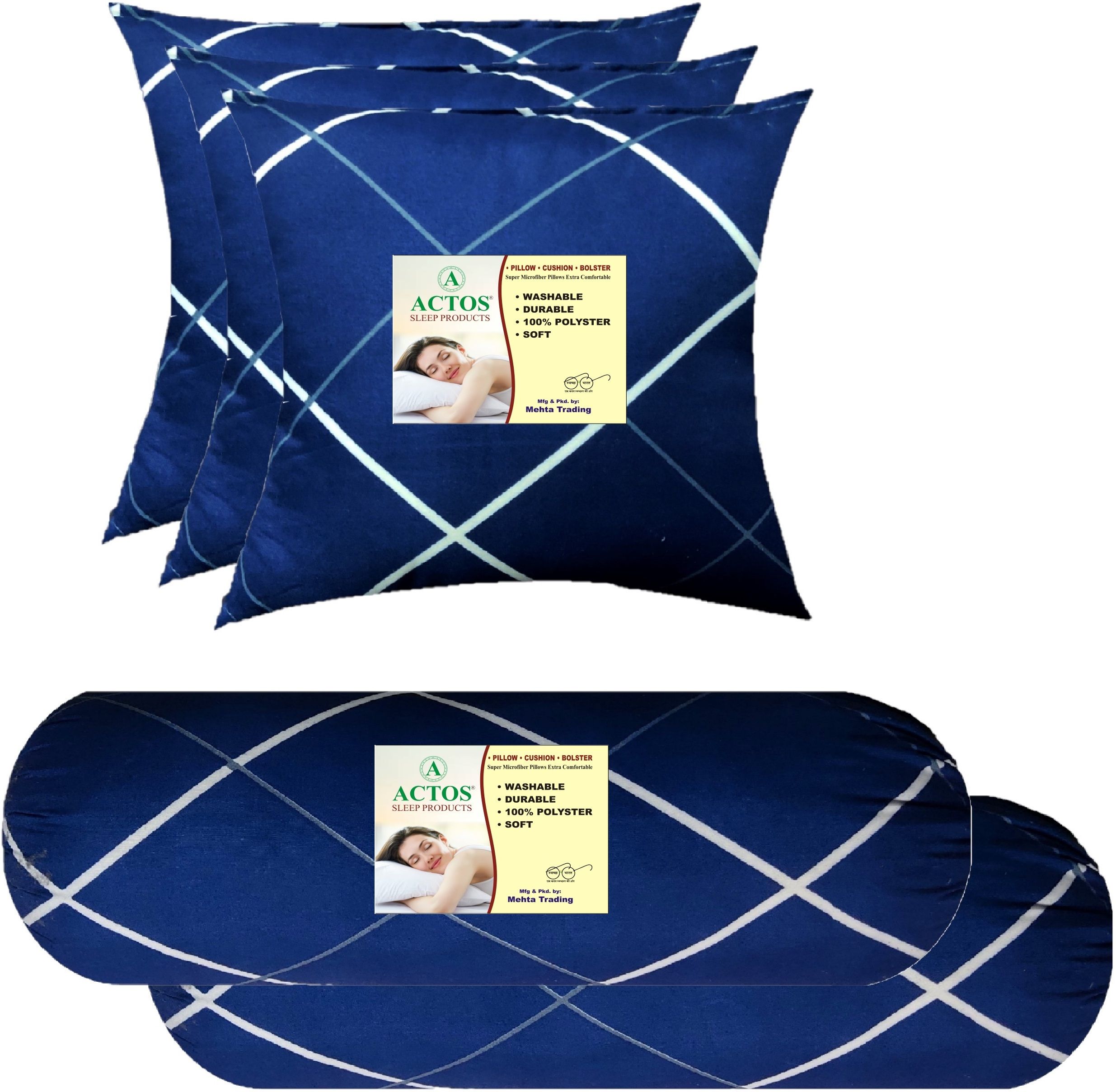 3 Cushion And 2 Microfibre Geometric Bolster Pack of 5