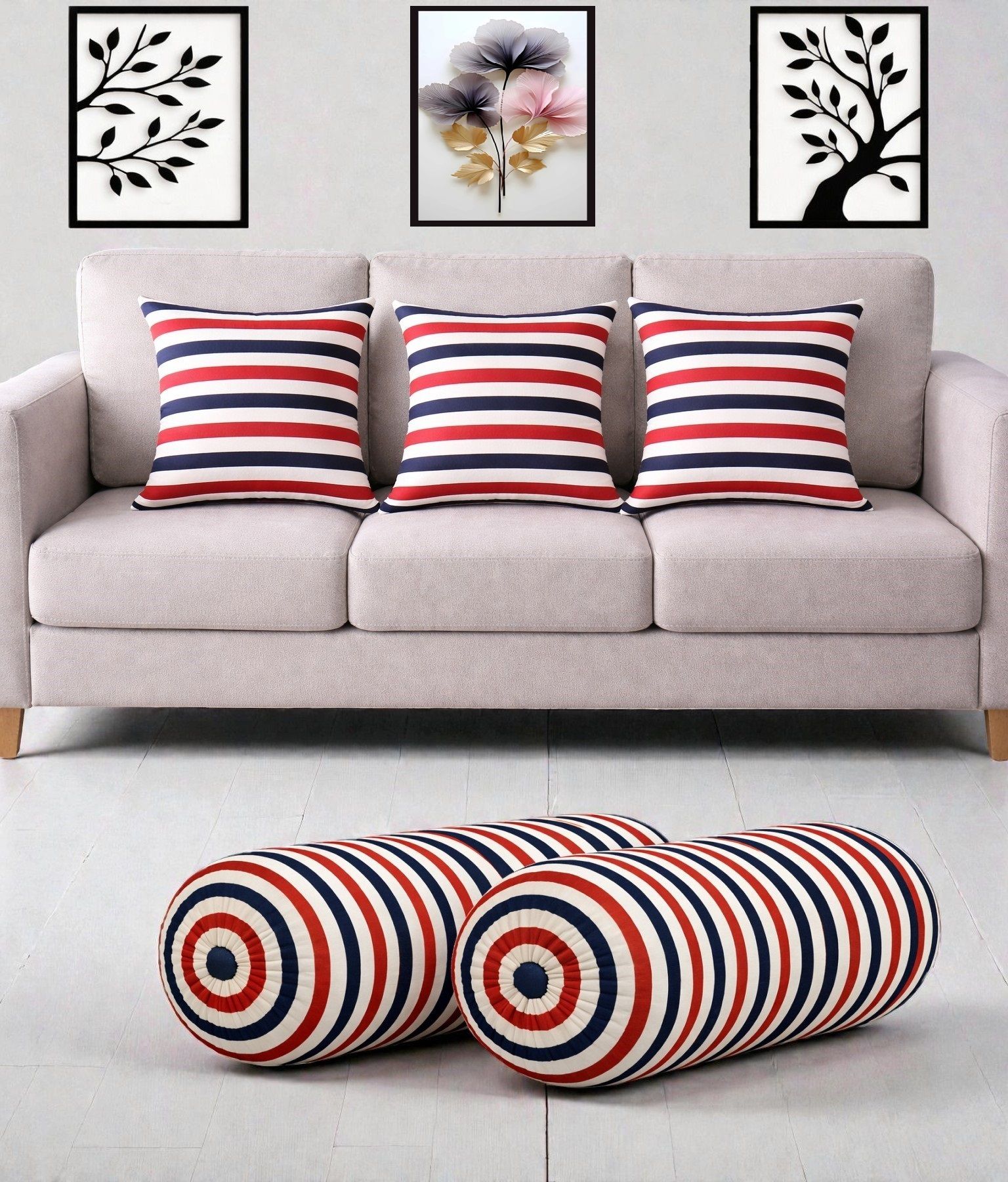 actos Microfibre Bolster Pack of 5 Geometric Combo Set Of 3 Cushion And 2 Bolster-picture-47