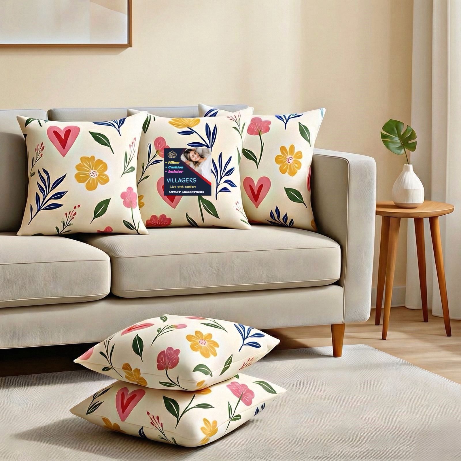Microfibre Cushion Pack of 5 Floral Premium Cushion Set | (16x16 inch)-image-11