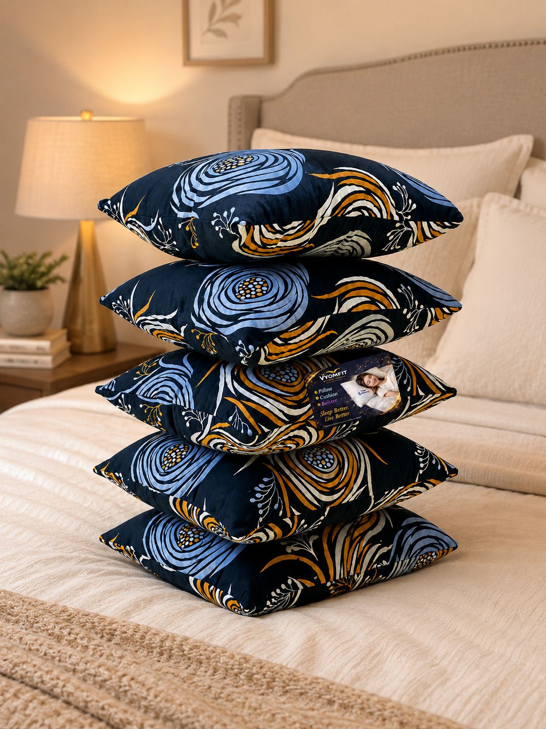 Microfibre Cushion Pack of 5 Printed Premium Cushion Set | (16x16 inch)-image-33