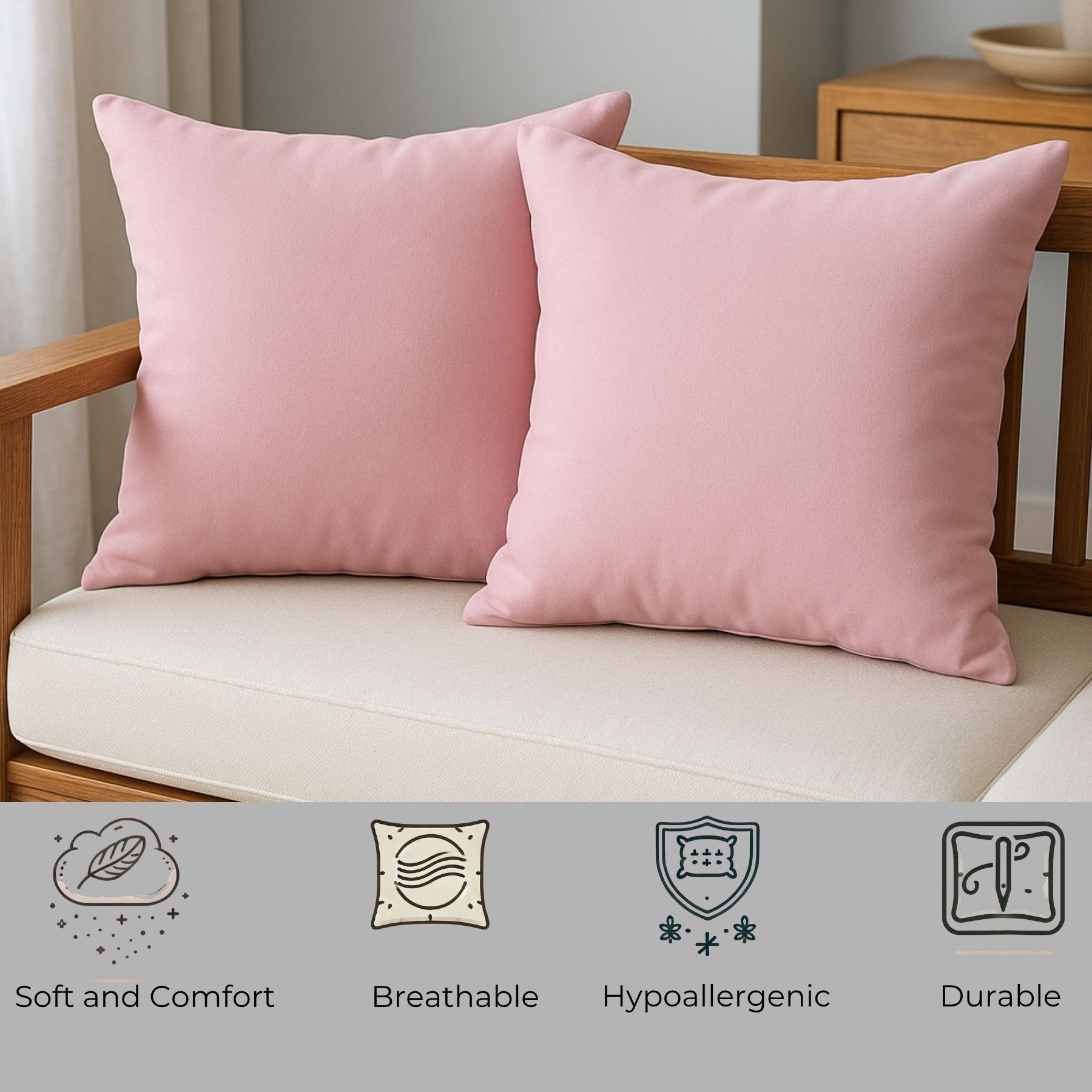 Microfibre Cushion Pack of 2 Solid 16X16 Inch Microfiber Filling Sofa Cushion for Guestroom Car Soft Fluffy Cushion-image-37