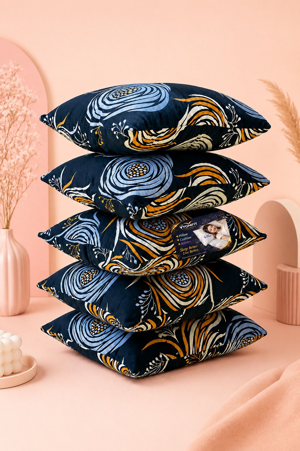 Microfibre Cushion Pack of 5 Printed Premium Cushion Set | (16x16 inch)-image-35