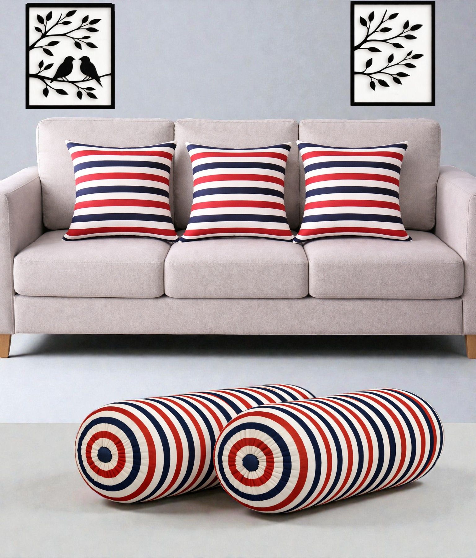 Microfibre Bolster Pack of 5 Geometric Combo Set Of 3 Cushion And 2 Bolster-image-4