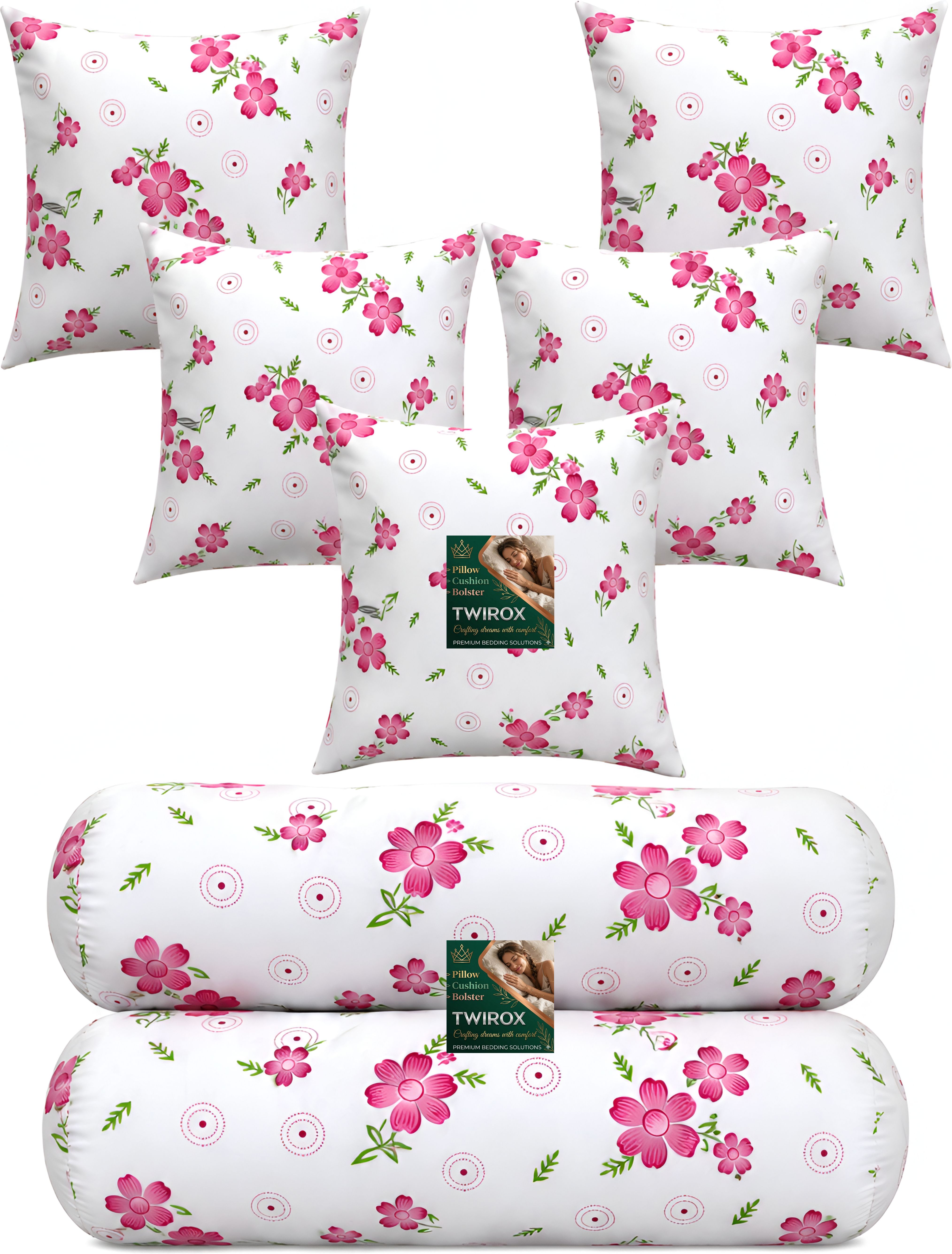 Microfibre Bolster Pack of 7 Floral 5 Cushion & 2 Bolster Set - Flower Print-image-5