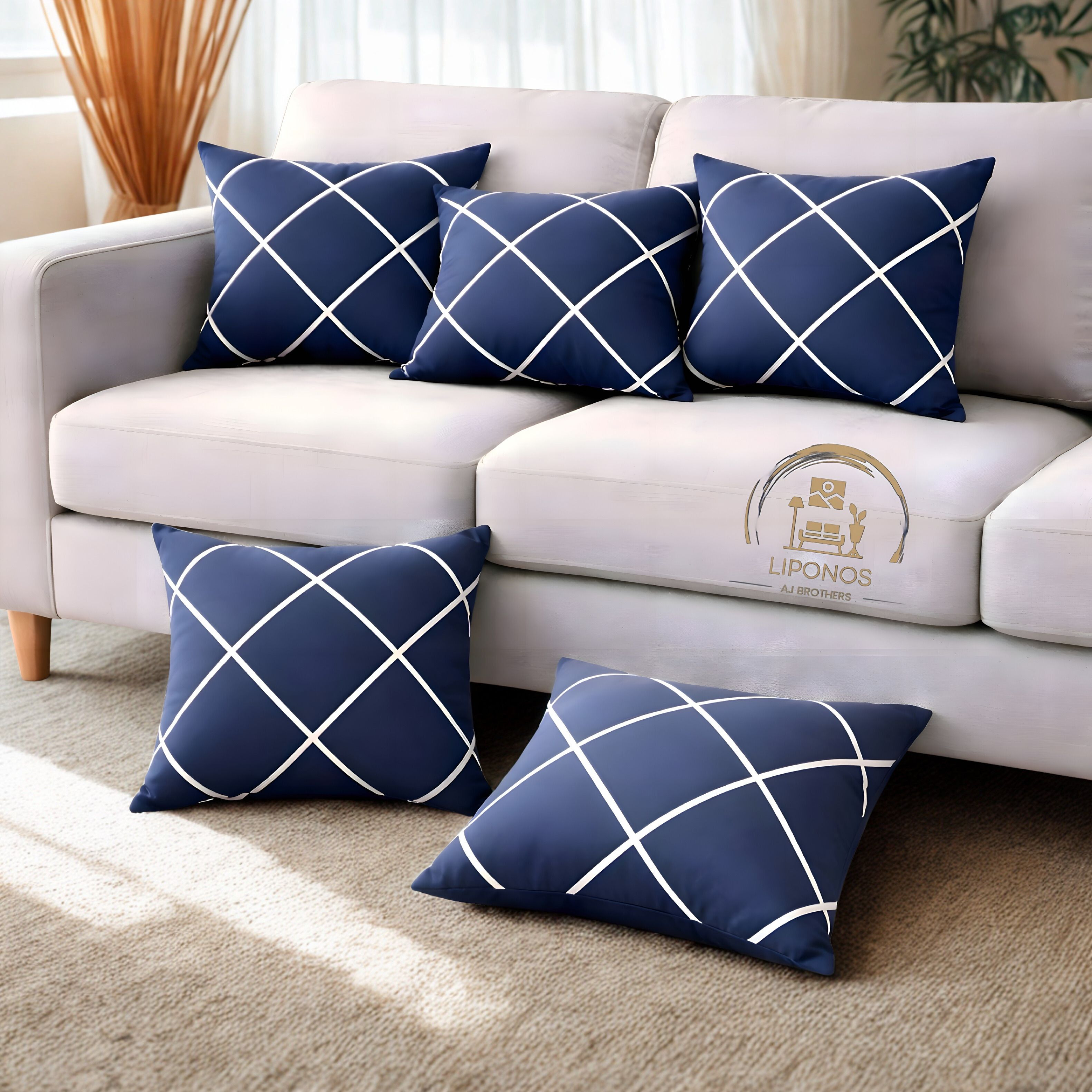 Microfibre Cushion Pack of 5 Abstract Premium Cushion Set (16x16 inch)