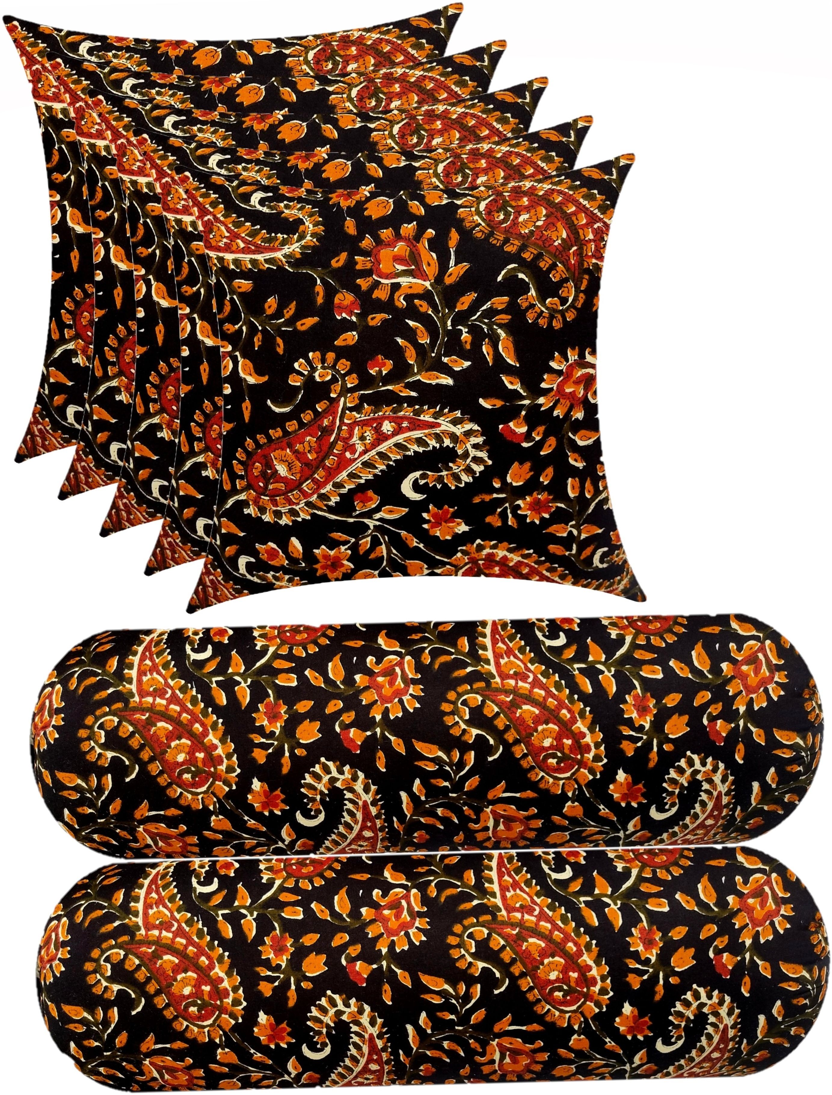 Microfibre Bolster Pack of 7 Floral Combo Set of 5 Cushion And 2-image-19