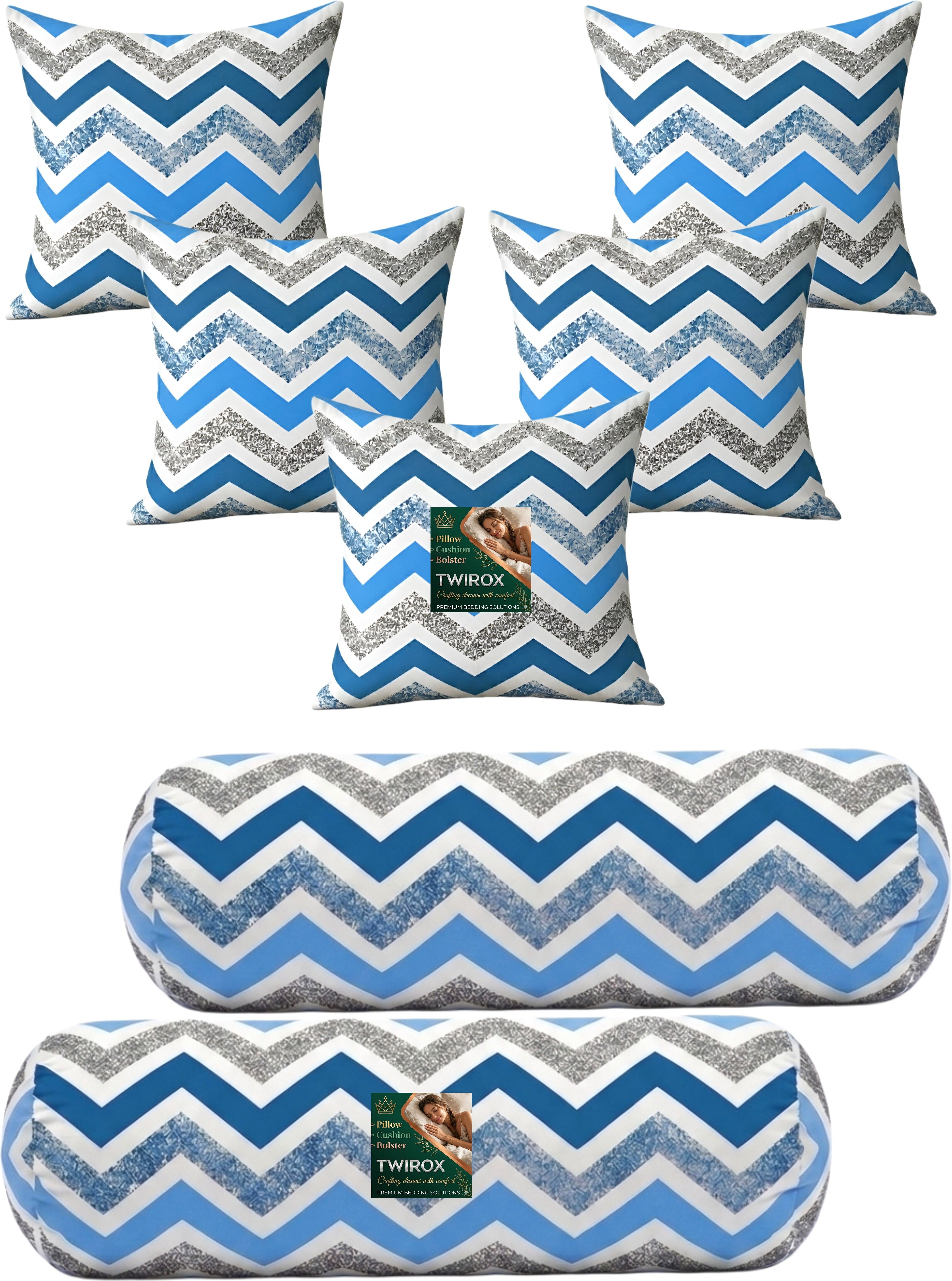 Microfibre Bolster Pack of 7 Geometric Premium Cushion Bolster Set-image-32