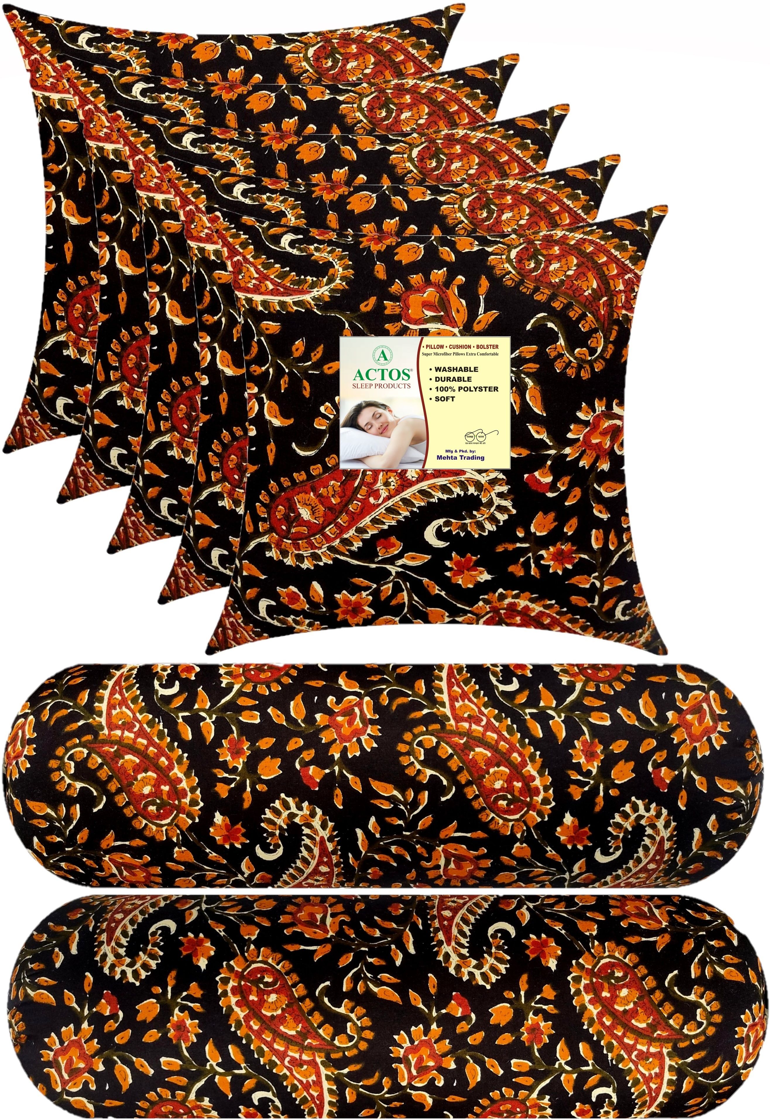 actos Microfibre Bolster Pack of 7 Floral Combo Set Of 5 Cushion And 2-picture-20