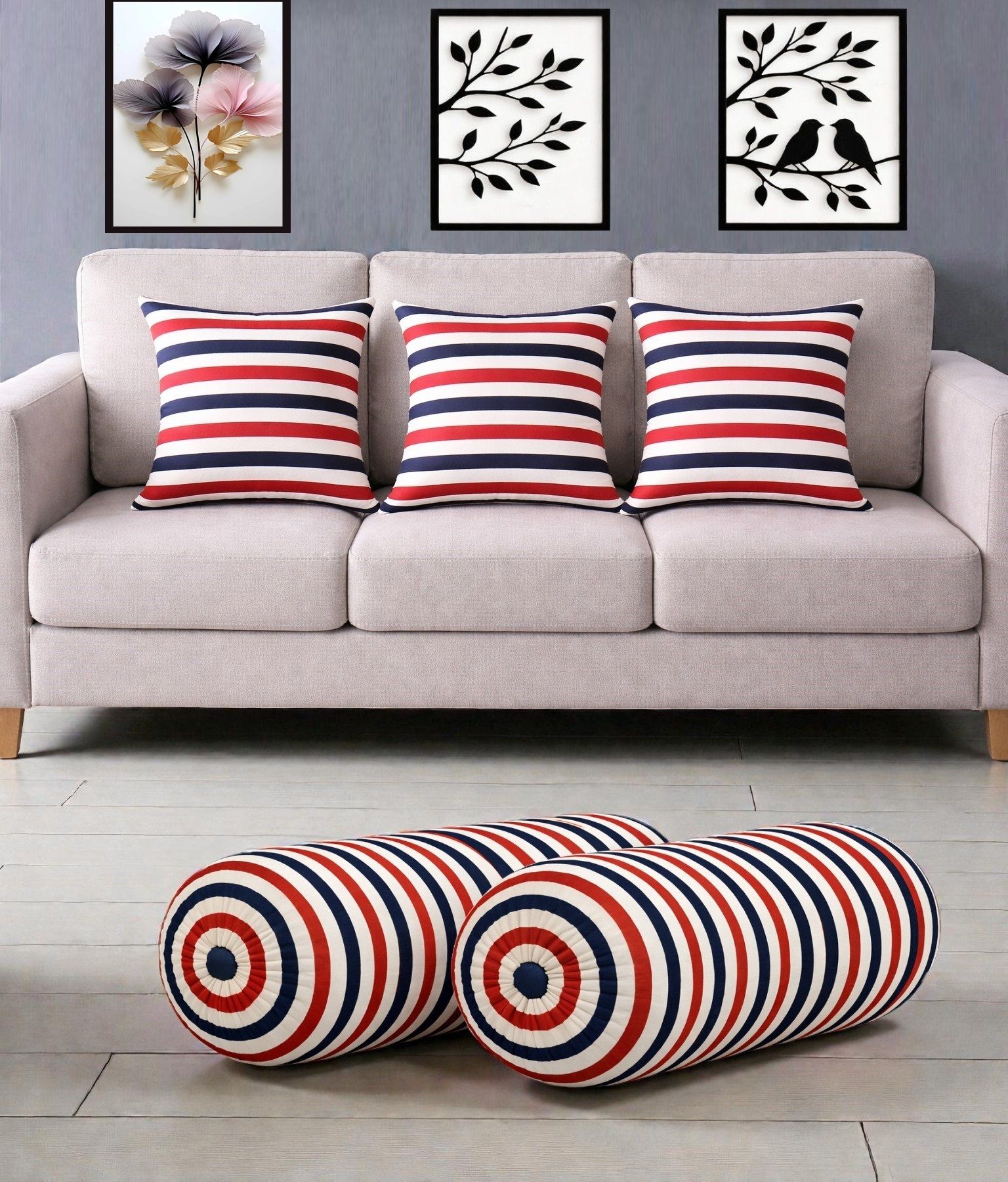 actos Microfibre Bolster Pack of 5 Geometric Combo Set Of 3 Cushion And 2 Bolster-picture-43