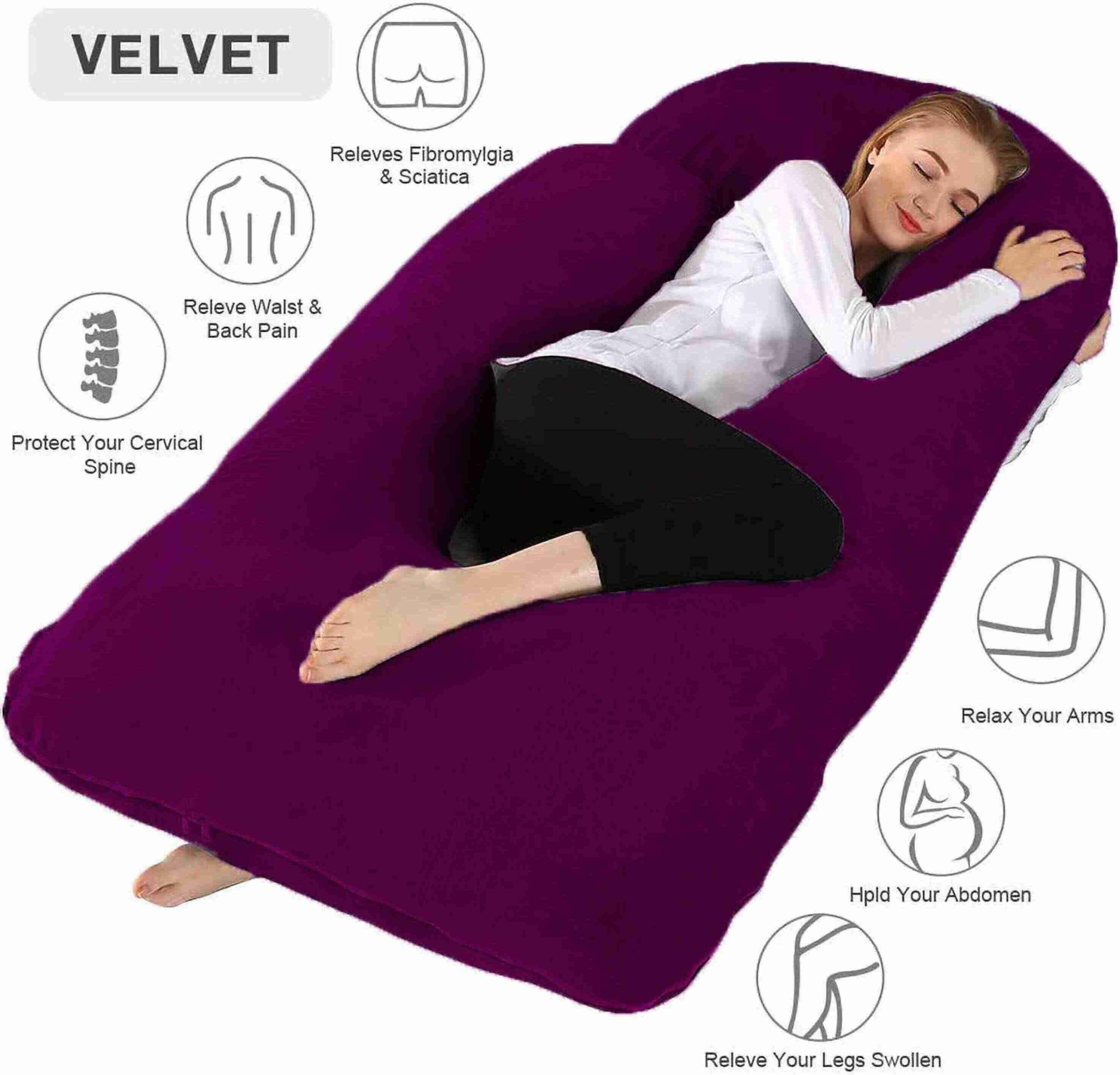 Luxury Velvet G Shape Polyester Fibre Solid Pregnancy Pillow Pack of 1-image-30