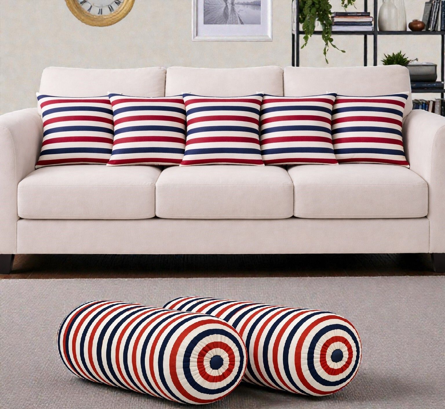 Microfibre Bolster Pack of 7 Geometric Combo Set Of 5 Cushion And 2-image-14