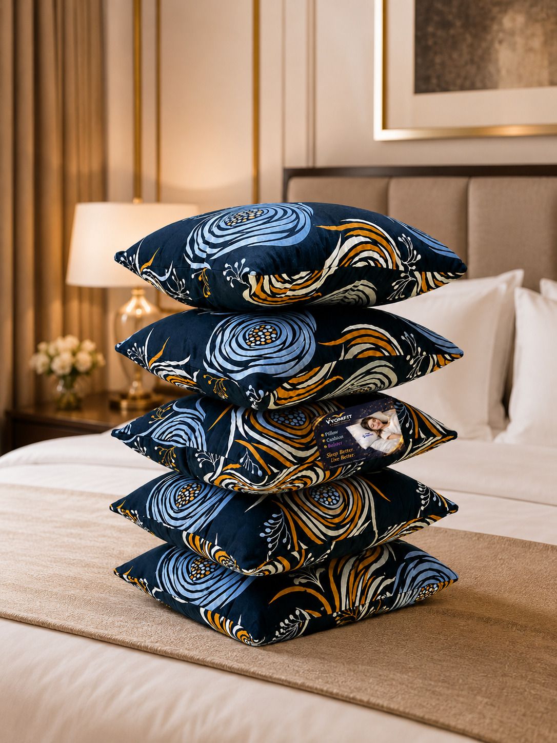 Microfibre Cushion Pack of 5 Printed Premium Cushion Set | (16x16 inch)-image-43