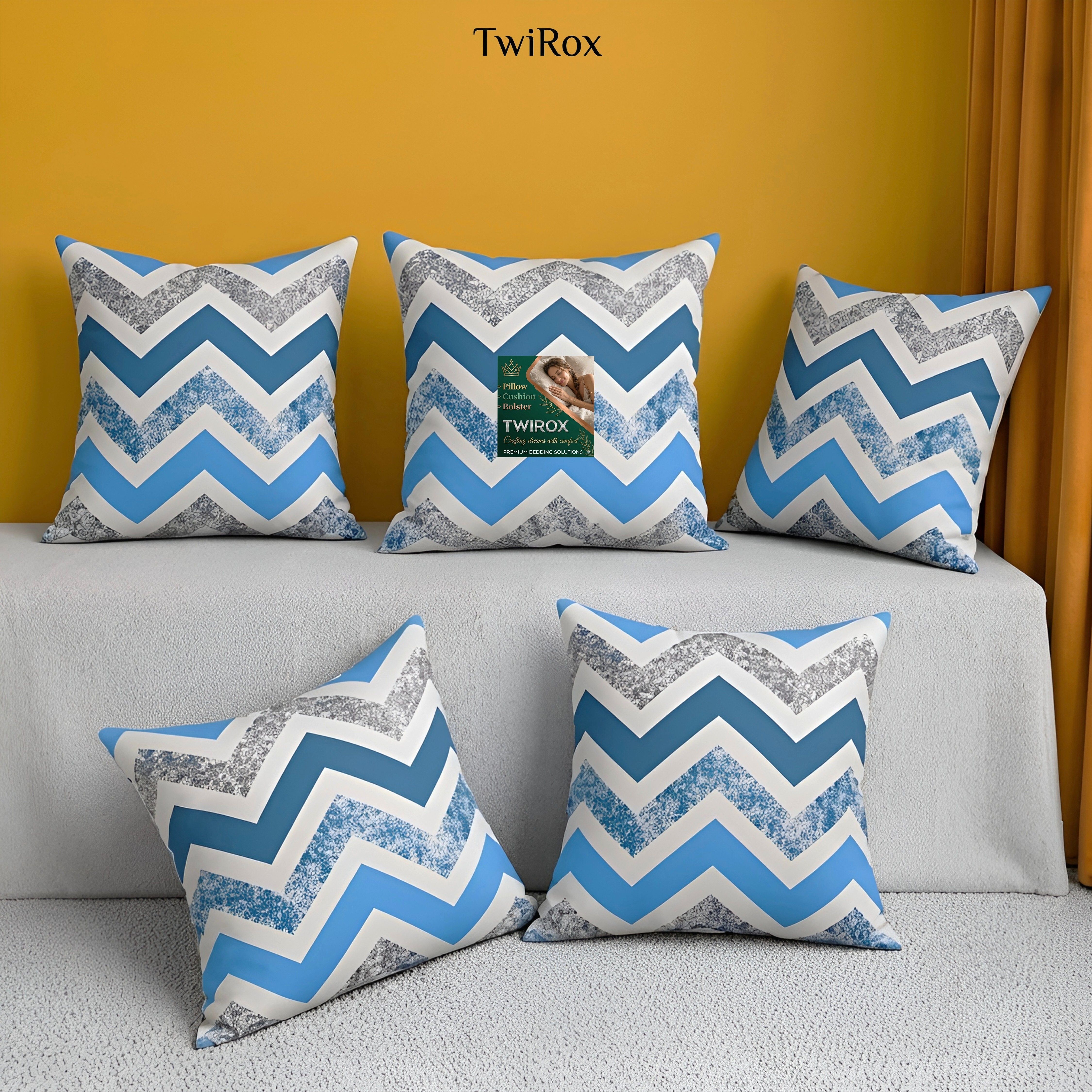Microfibre Cushion Pack of 5 Geometric Premium Cushion Set | (16x16 inch)-image-15