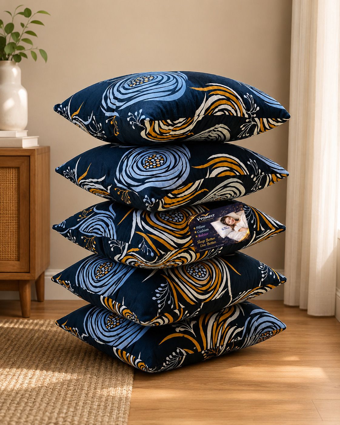 Microfibre Cushion Pack of 5 Printed Premium Cushion Set | (16x16 inch)-image-47