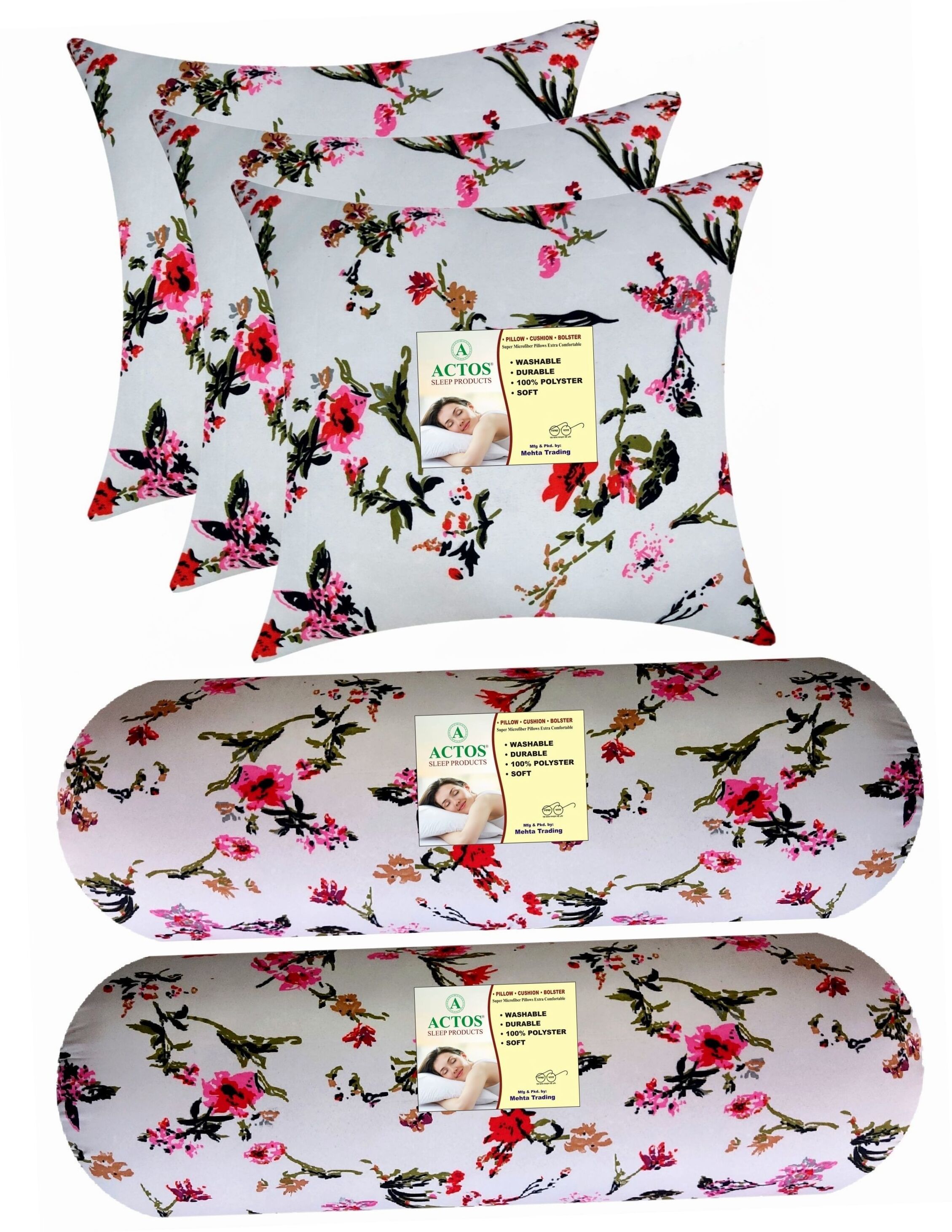 actos Microfibre Bolster Pack of 5 Floral Combo Set Of 3 Cushion And 2-picture-11