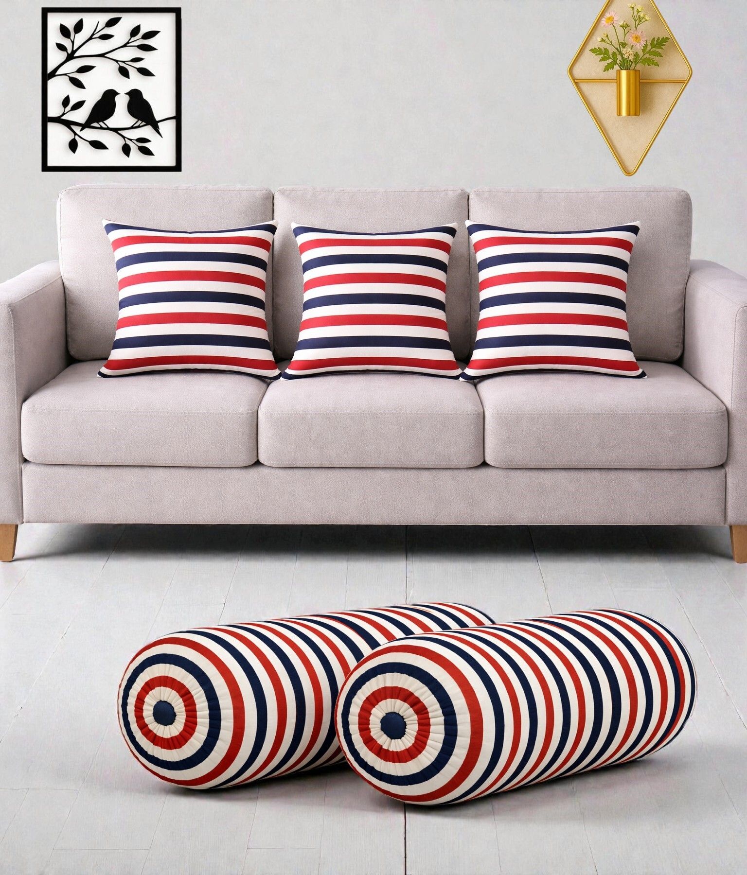 changers Microfibre Bolster Pack of 5 Geometric Combo Set Of 3 Cushion And 2 Bolster-picture-47