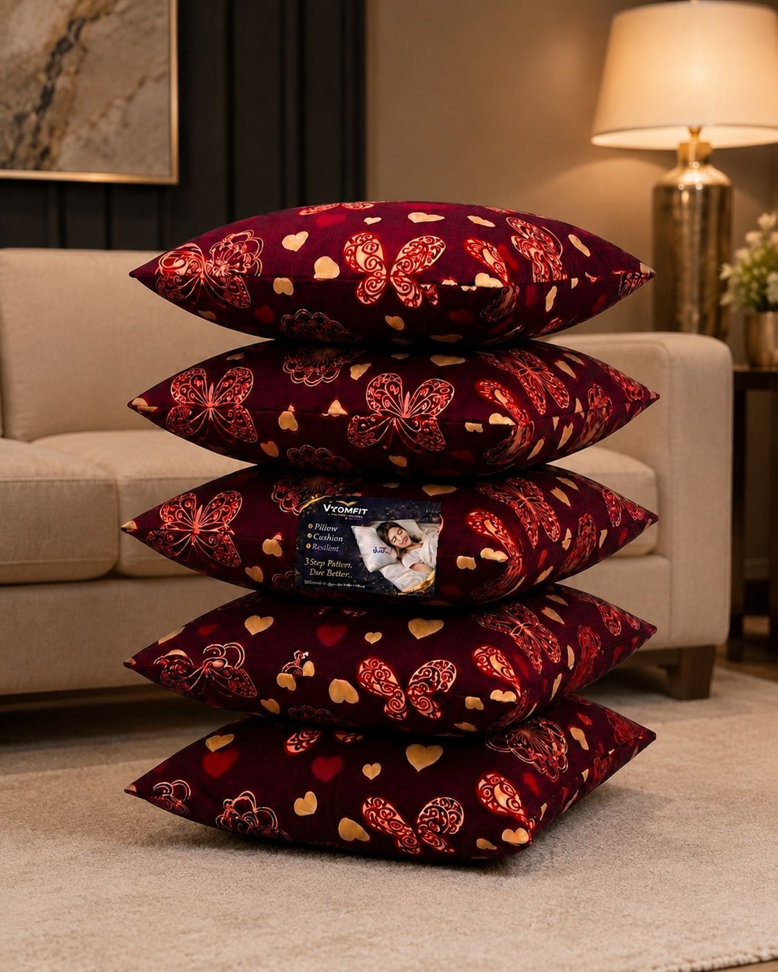 vyomfit Microfibre Cushion Pack of 5 Printed Premium Cushion Set | (16x16 inch)-picture-36