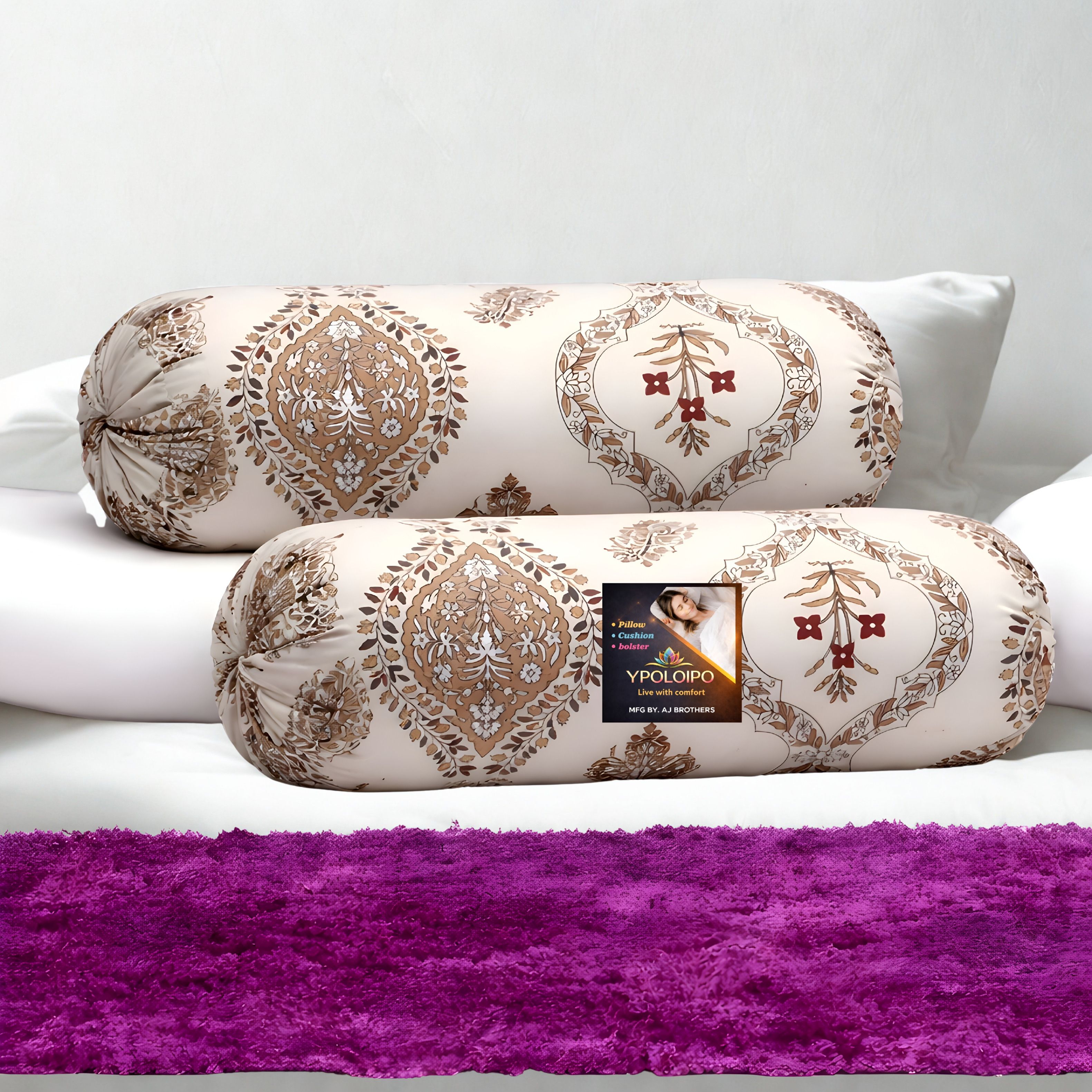 Microfibre Bolster Pack of 2 Floral Premium Bolster Set-image-37