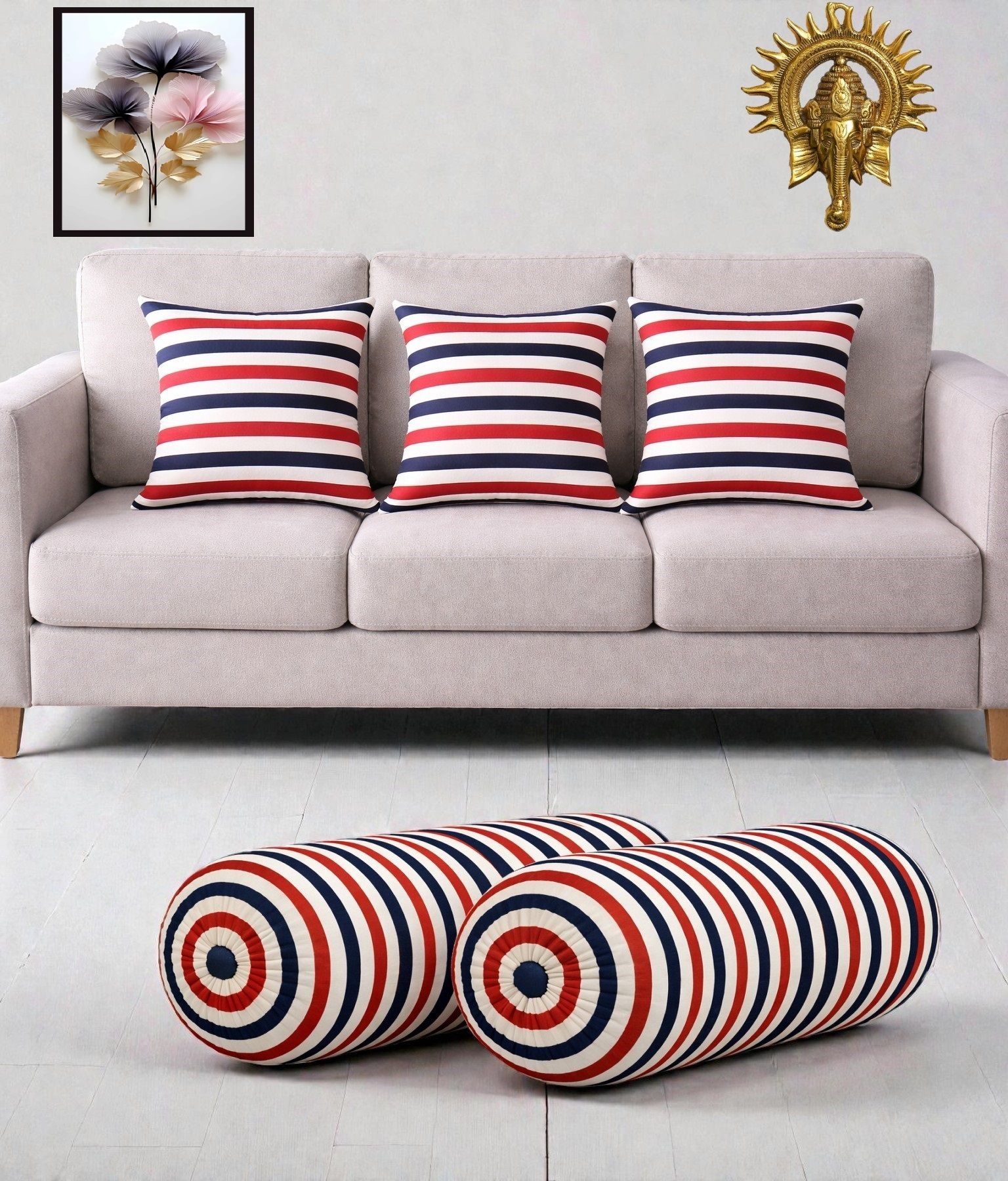 Microfibre Bolster Pack of 5 Geometric Combo Set Of 3 Cushion And 2 Bolster-image-44