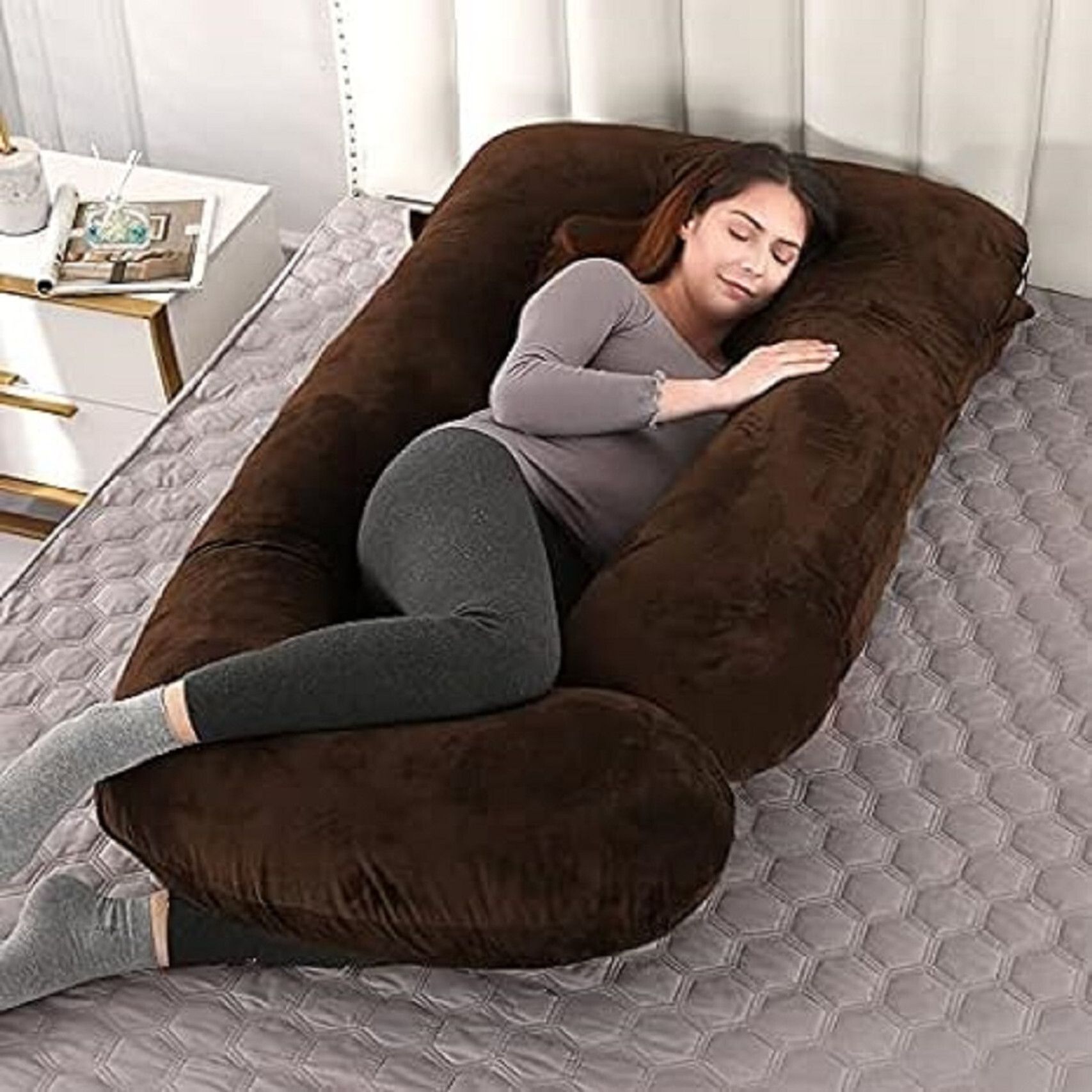 Microfibre Pregnancy Pillow Pack of 1 Solid j shape-image-10