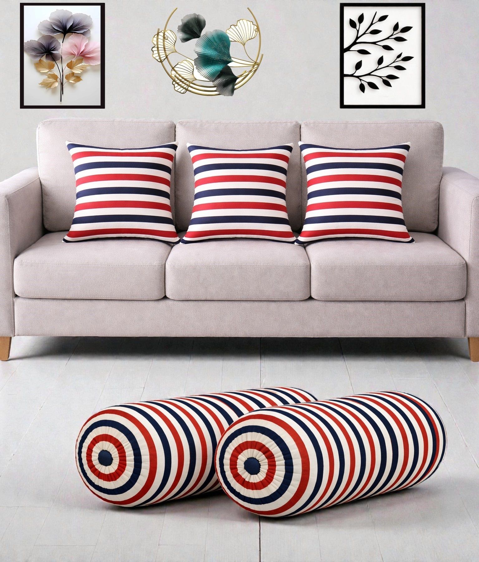 Microfibre Bolster Pack of 5 Geometric Combo Set Of 3 Cushion And 2 Bolster-image-34