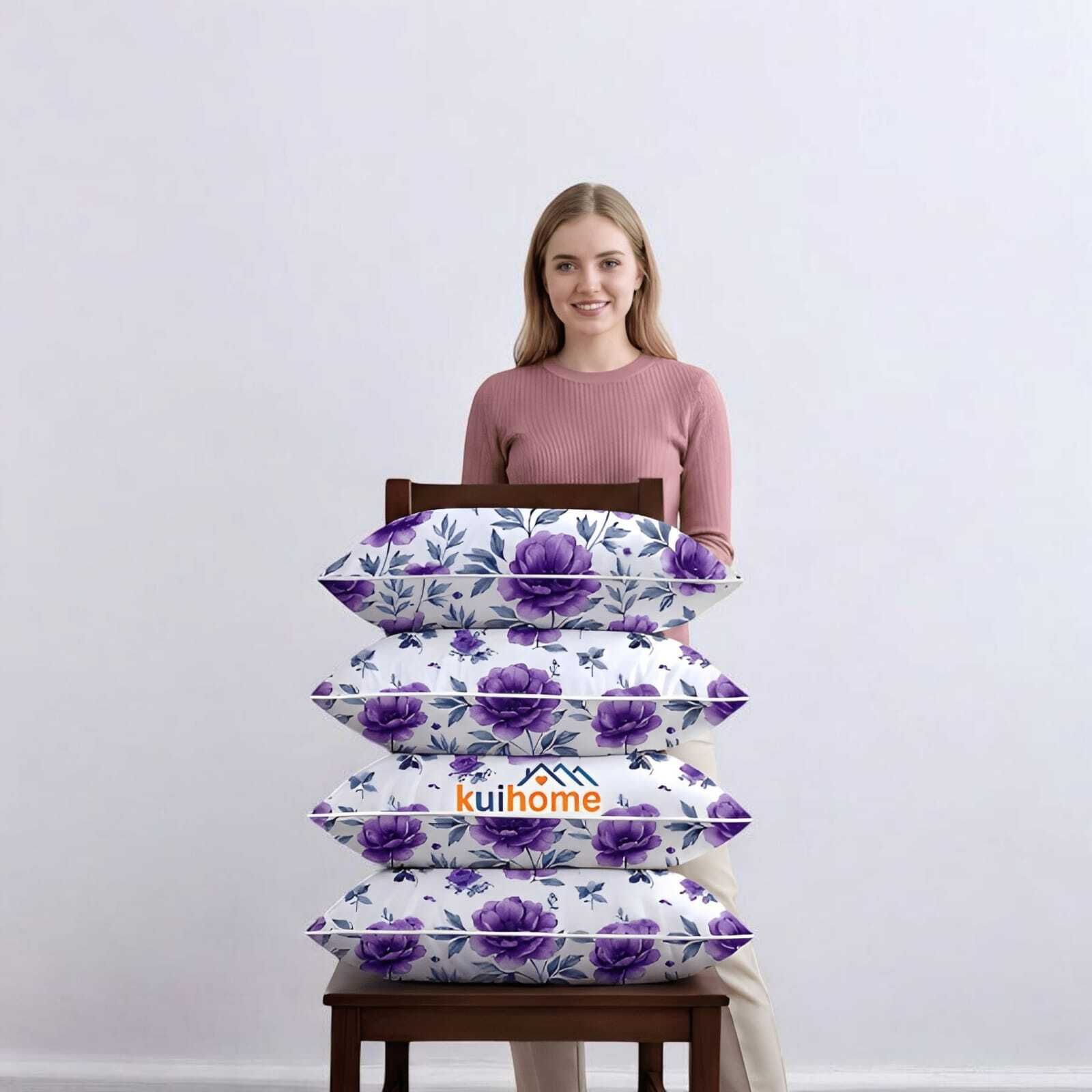 kuihome Polyester Fibre, Microfibre Sleeping Pillow Pack of 4 Abstract Premium-picture-4