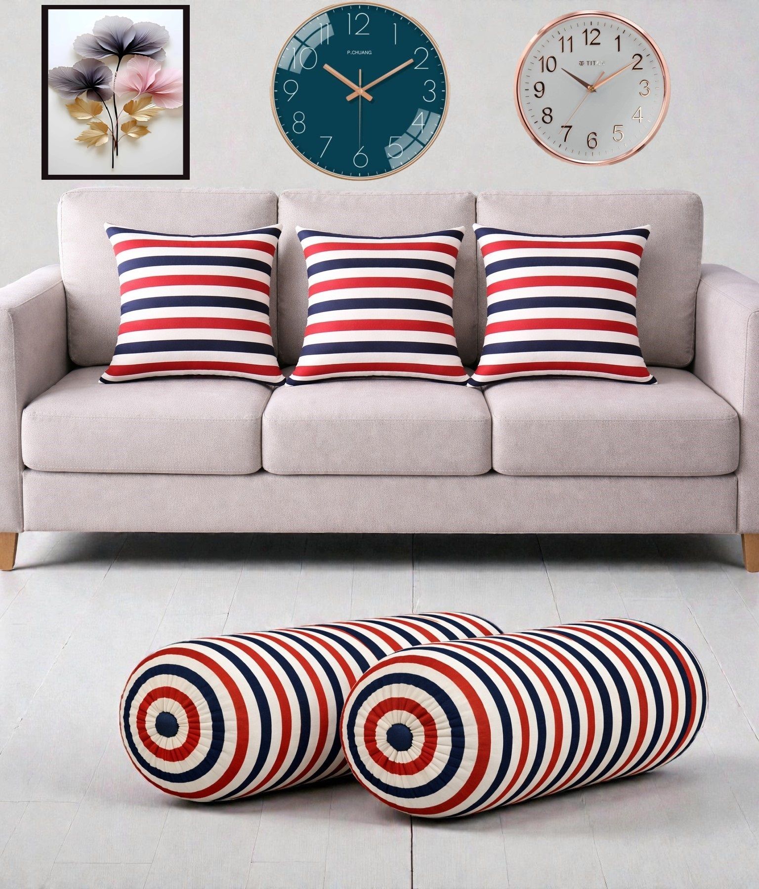 swikon star Microfibre Bolster Pack of 5 Stripes Combo Set Of 3 Cushion And 2 Bolster-picture-15