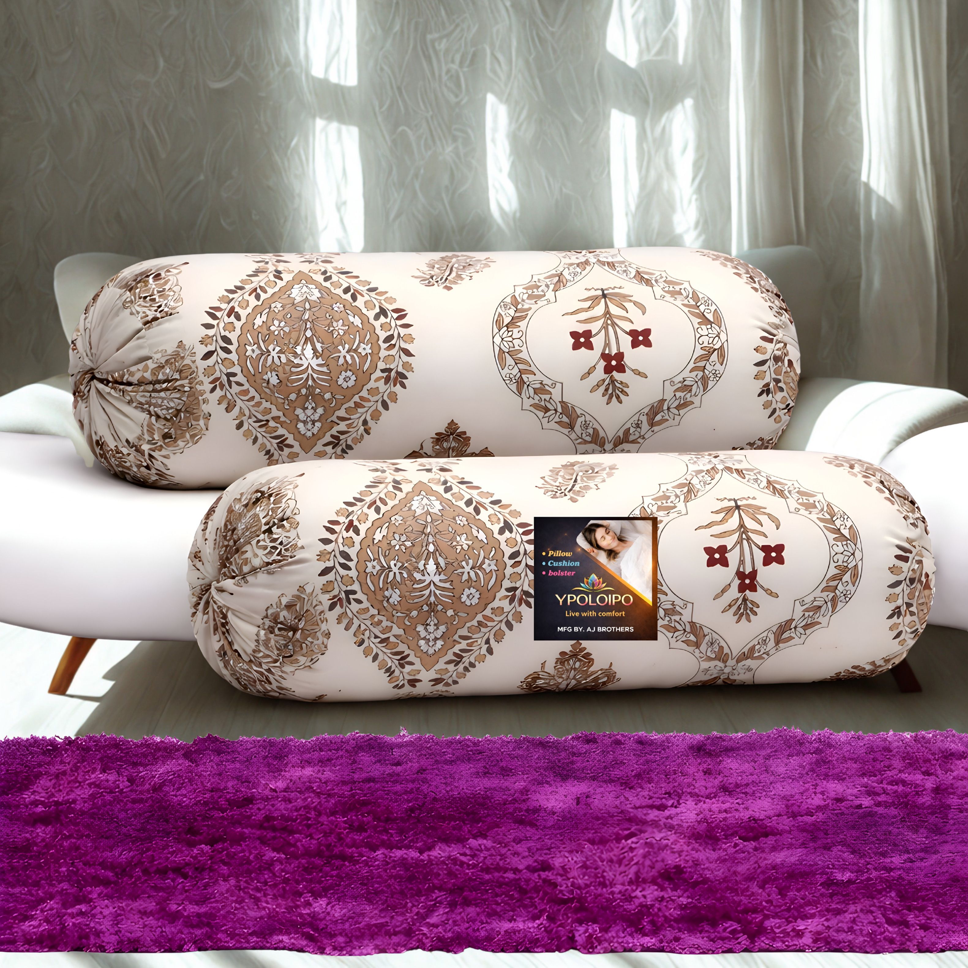 Microfibre Bolster Pack of 2 Floral Premium Bolster Set-image-29