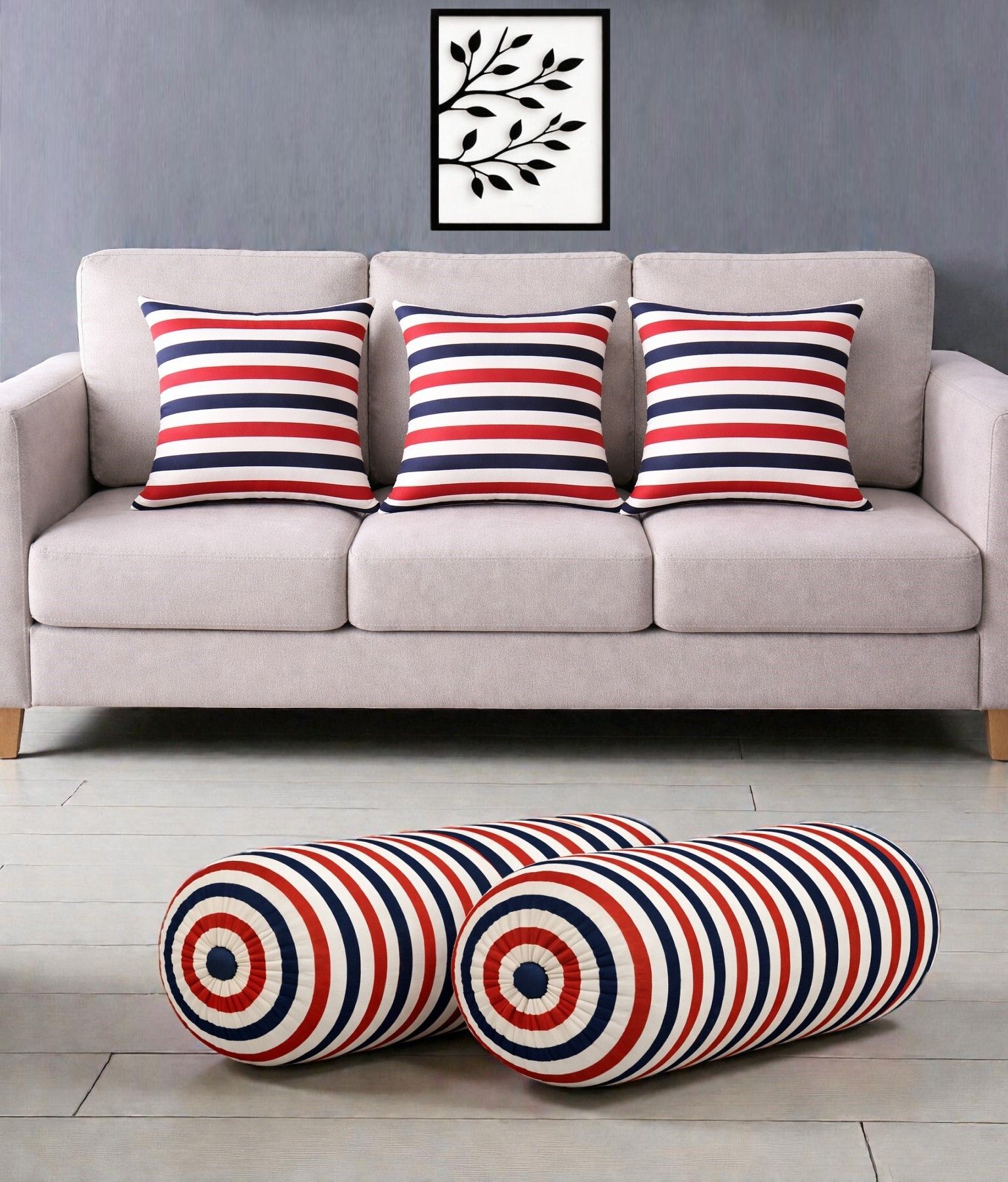 swikon star Microfibre Bolster Pack of 5 Stripes Combo Set Of 3 Cushion And 2 Bolster-picture-40
