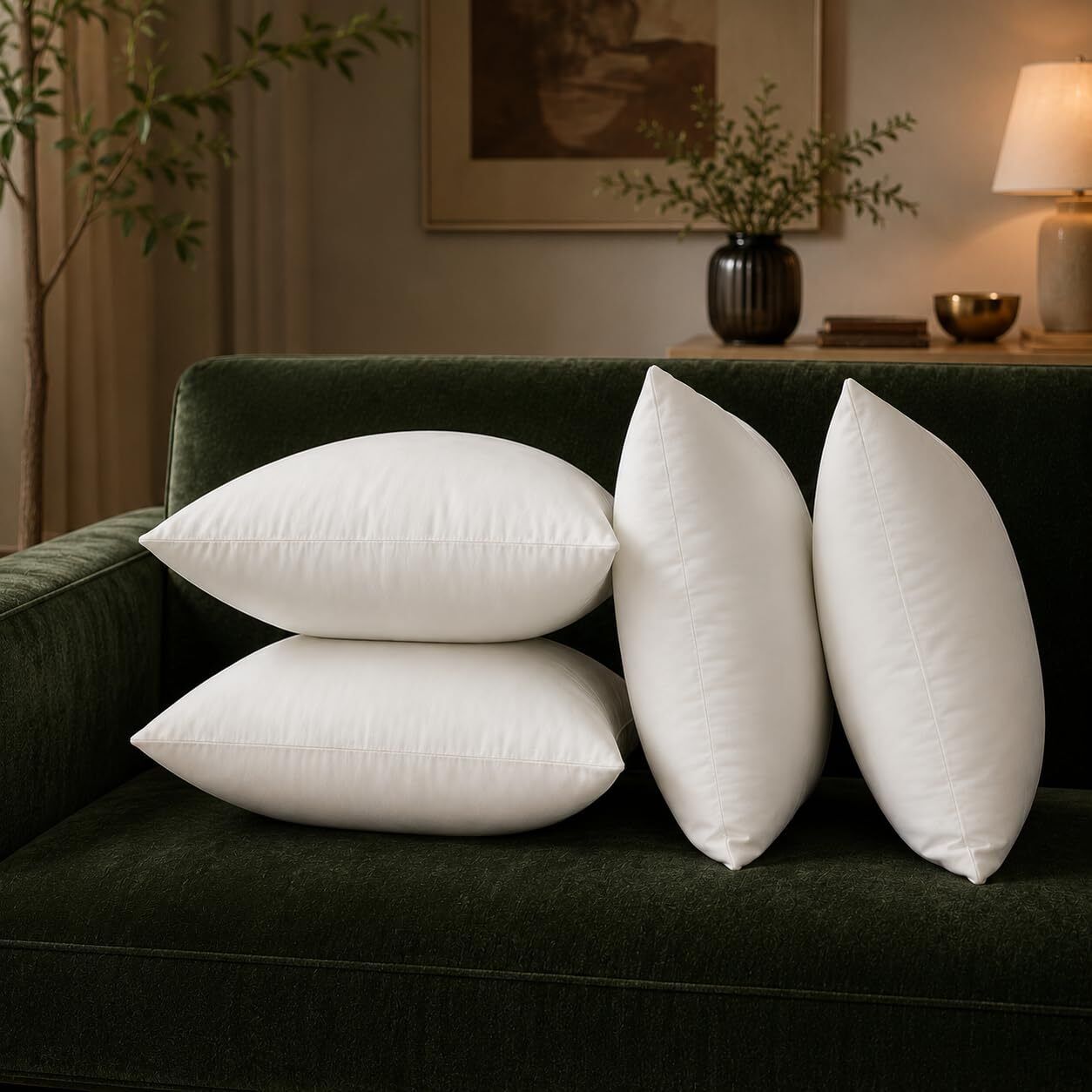 Hollow Fibre Cushion Pack of 4 Solid Hollow Fiber Filled Decorative Pillow with Soft Microfiber Casing-image-33