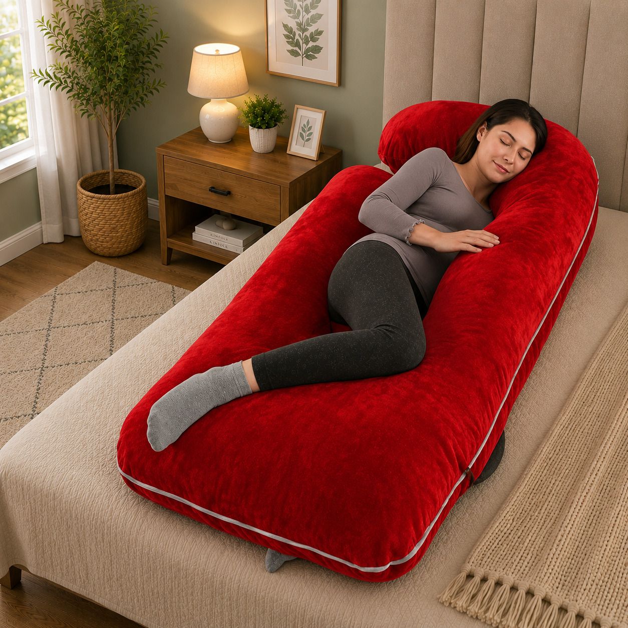 Microfibre Pregnancy Pillow Pack of 1 Solid j shape-image-48