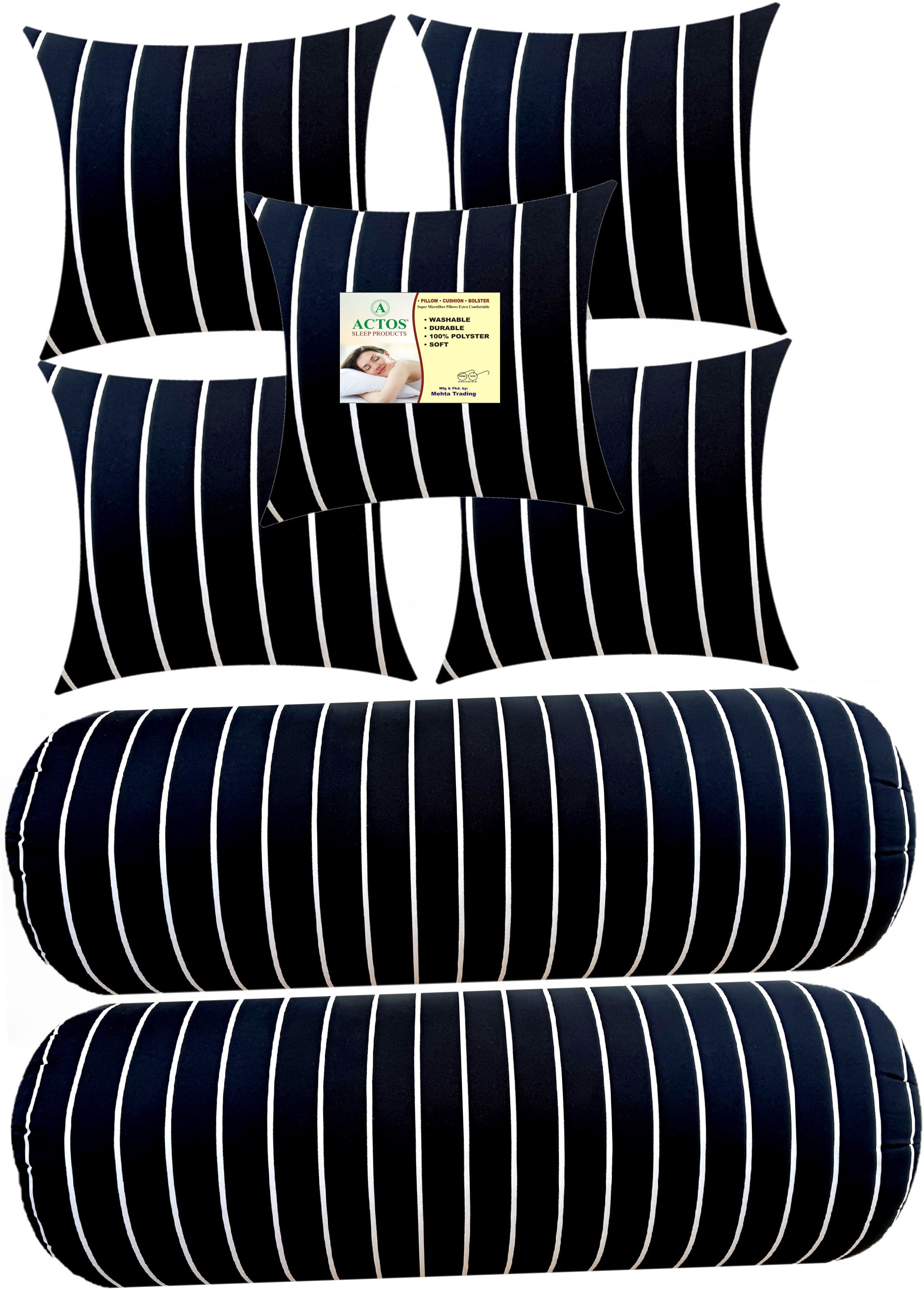 actos 5 Cushion And 2 Bolster Microfibre Abstract Bolster Pack of 7-picture-26