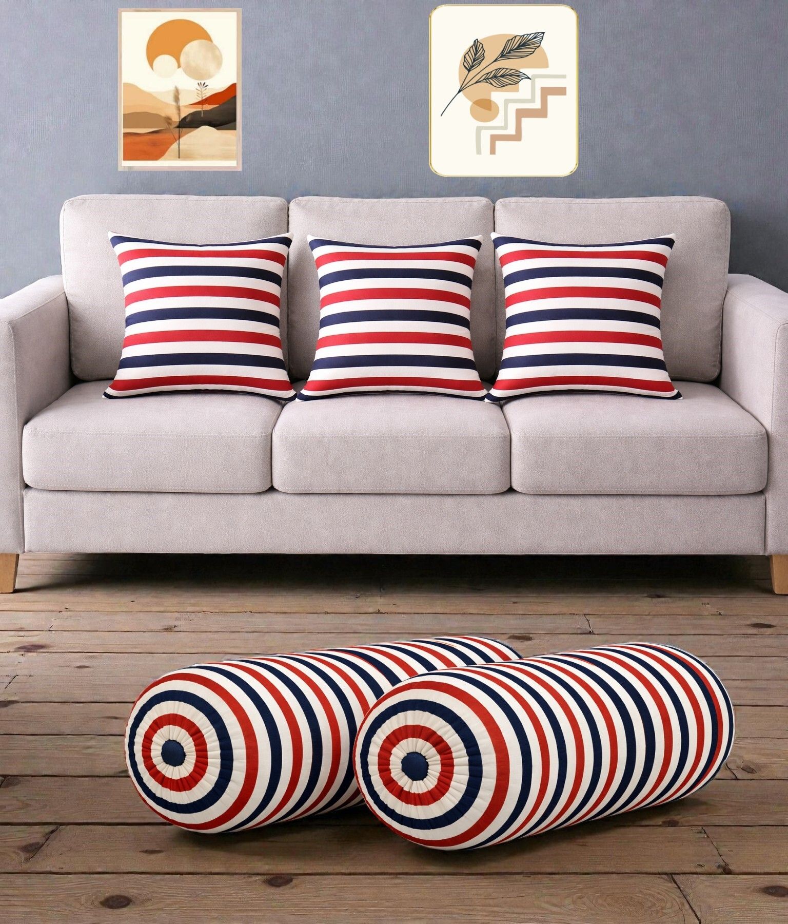 Microfibre Bolster Pack of 5 Geometric Combo Set Of 3 Cushion And 2 Bolster-image-37