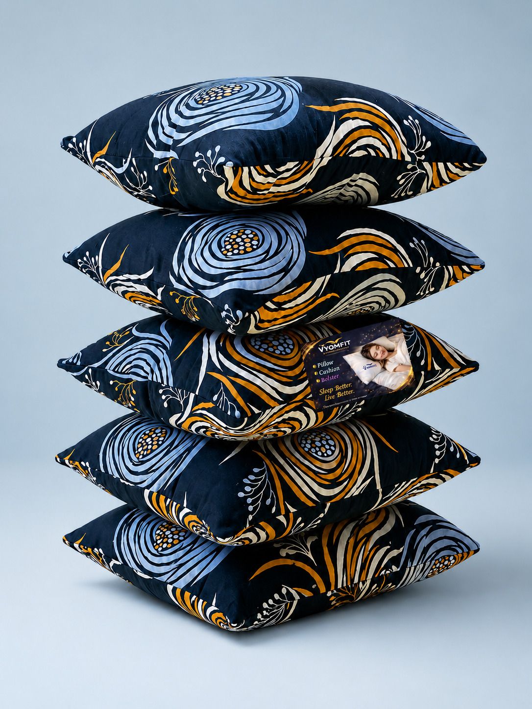 vyomfit Microfibre Cushion Pack of 5 Printed Premium Cushion Set | (16x16 inch)-picture-22