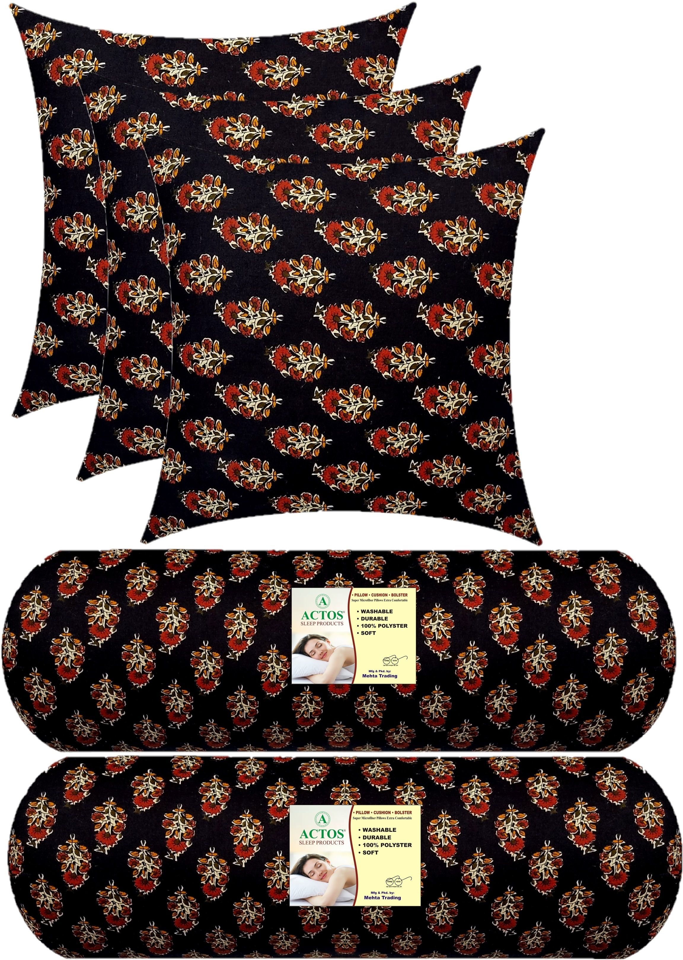 2 Bolster And 3 Microfibre Floral Cushion Pack of 5-image-39