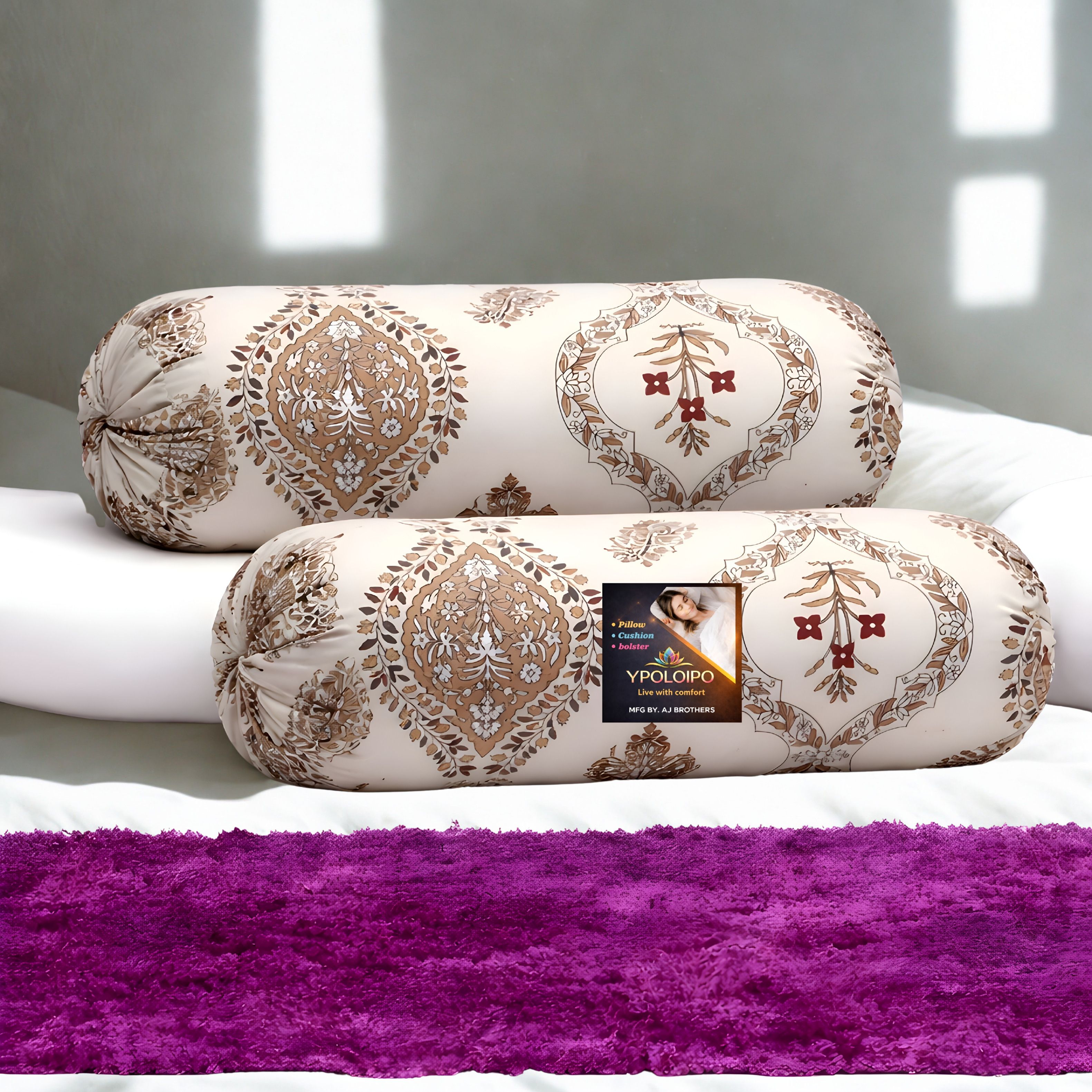 Microfibre Bolster Pack of 2 Floral Premium Bolster Set-image-31